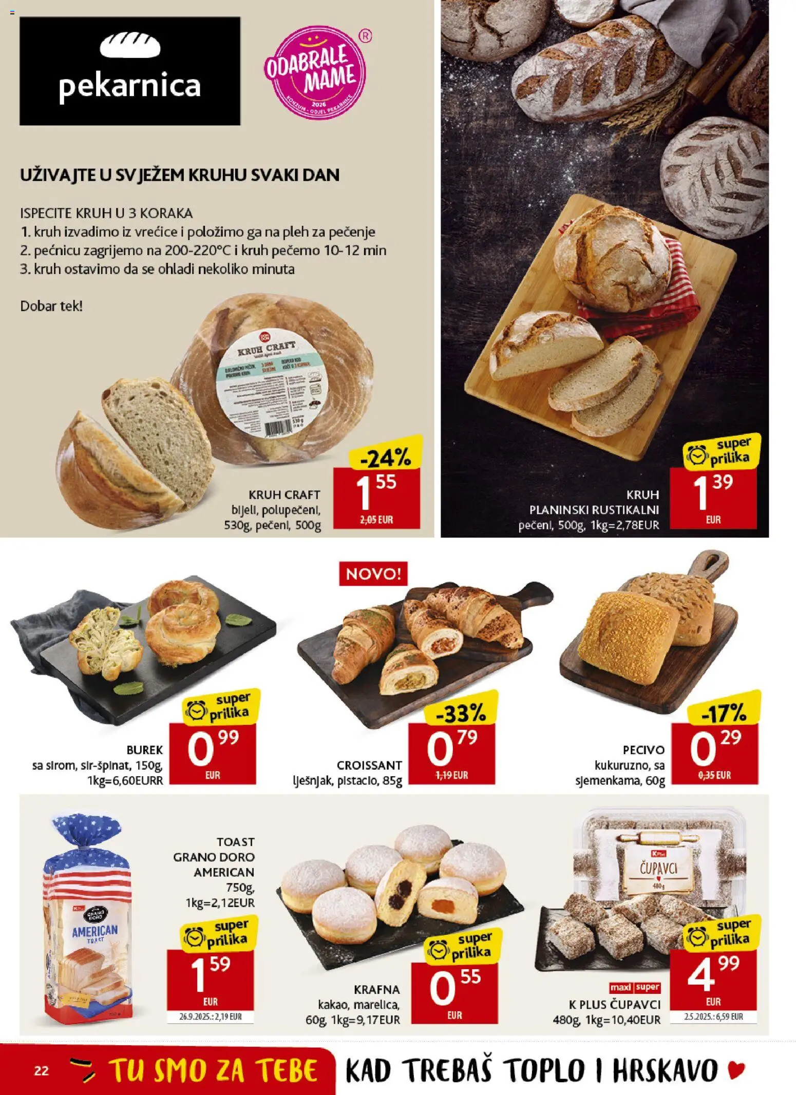 Konzum HR akciós ujság - amely érvényes a következő dátumtól: 17.06.2026 | Oldal: 22 | Termékek: Burek, Croissant
