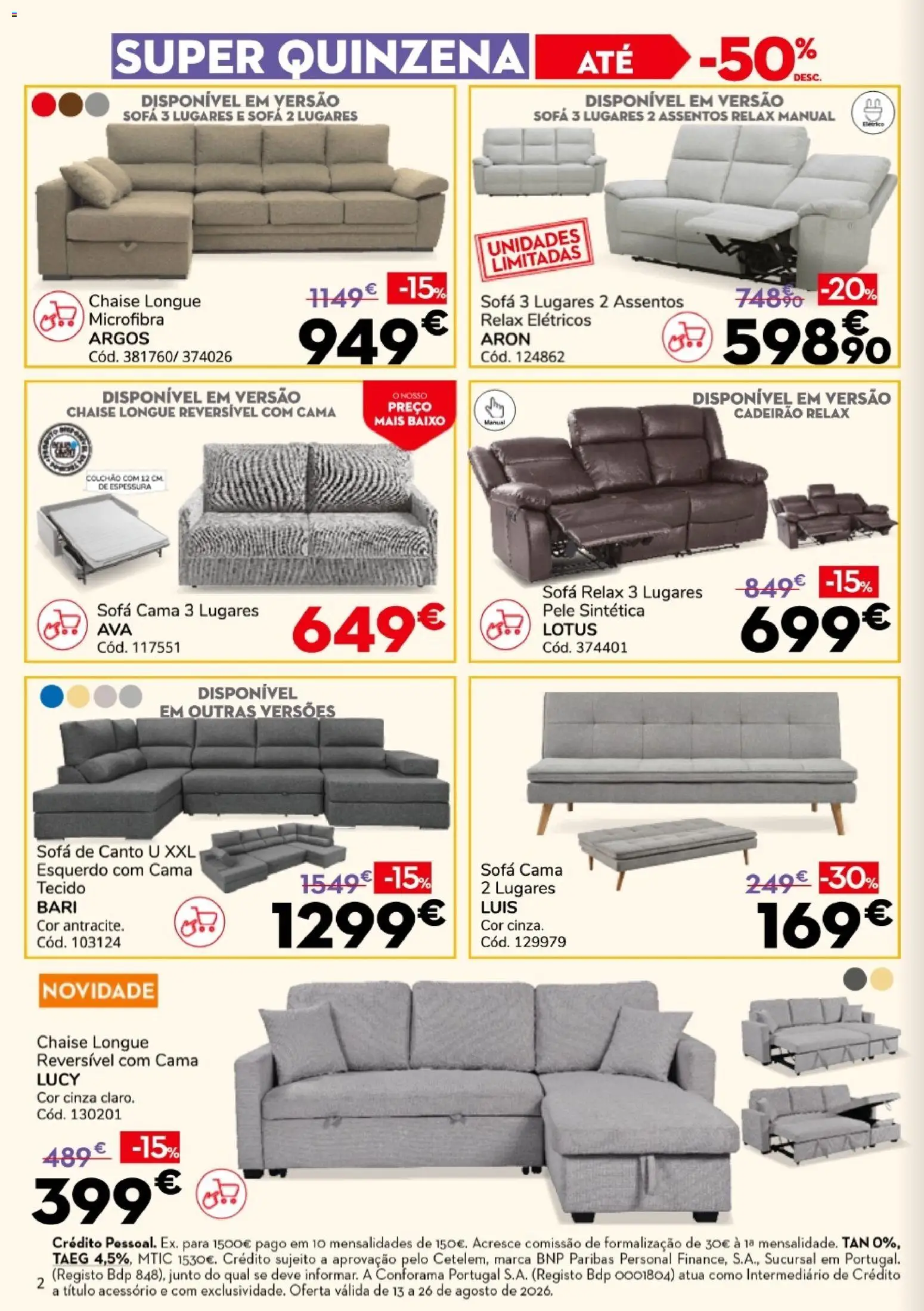 Conforama Super Quinzena │ válido de 13/08/2026 | Página: 2 | Produtos: Cama, Colchão, Sofá