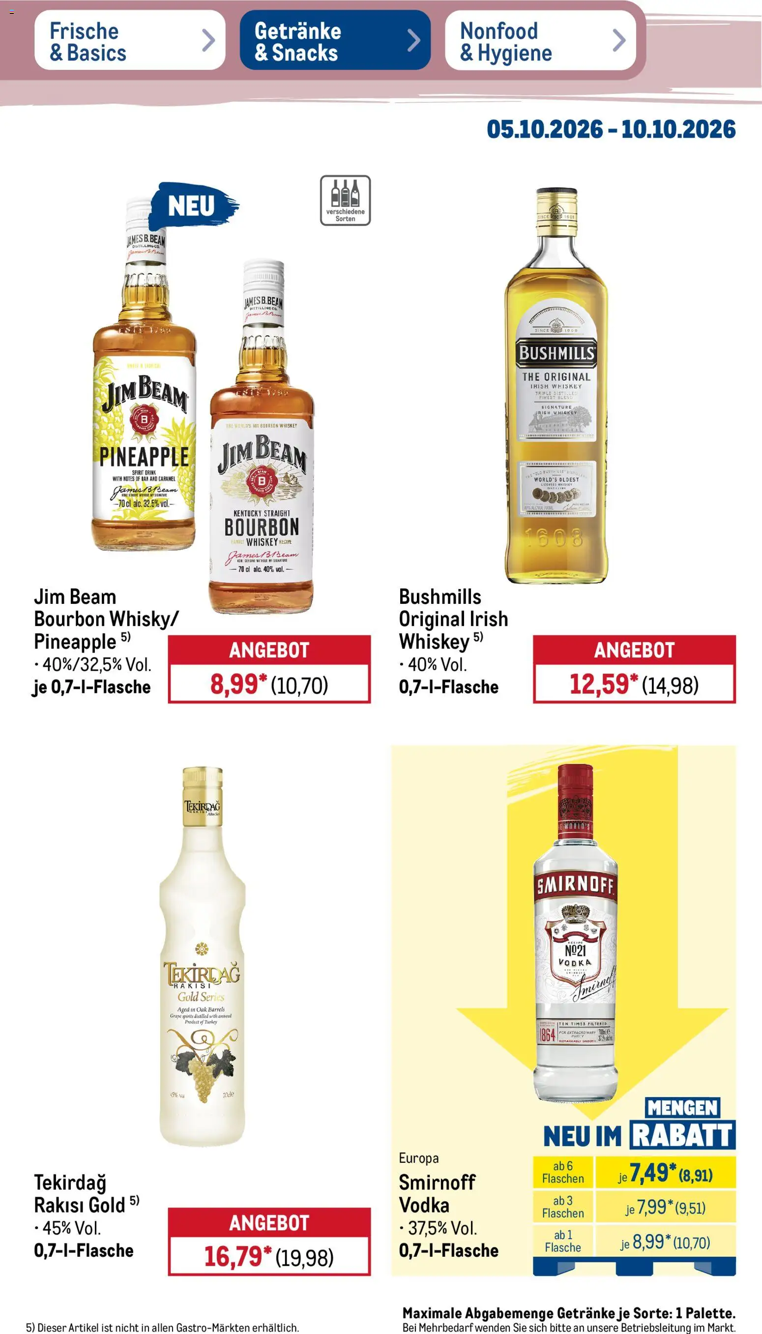 Metro Prospekt – gültig ab 05.10.2026 | Seite: 29 | Produkte: Smirnoff, Vodka, Bourbon, Whiskey