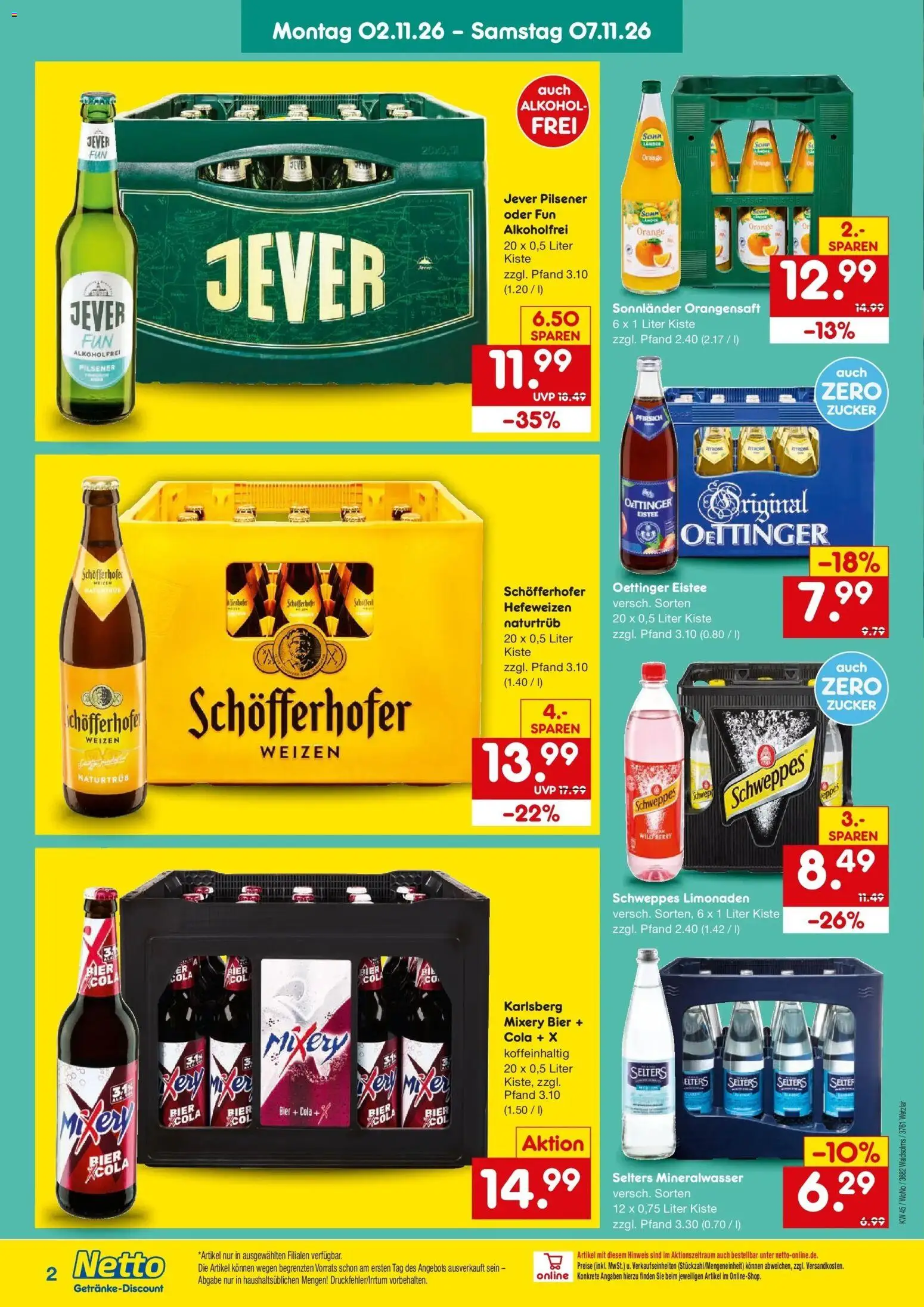 Netto Marken-Discount Prospekt Waldsolms-Brandoberndorf – gültig ab 02.11.2026 | Seite: 2 | Produkte: Mixer, Orangensaft, Alkohol, Jever