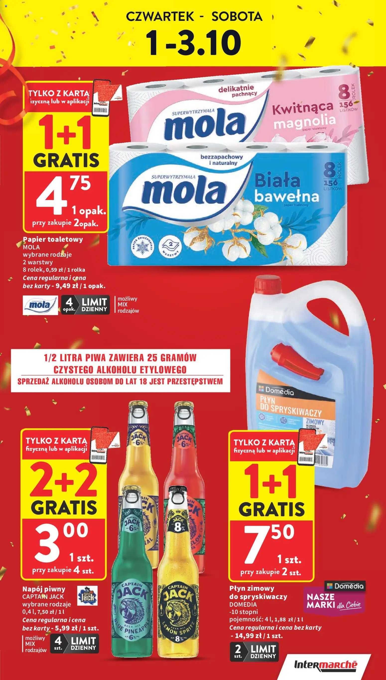 Intermarche gazetka od 01.10.2026 | Strona: 5 | Produkty: Papier toaletowy, Płyn zimowy, Płyn do spryskiwaczy zimowy, Płyn do spryskiwaczy