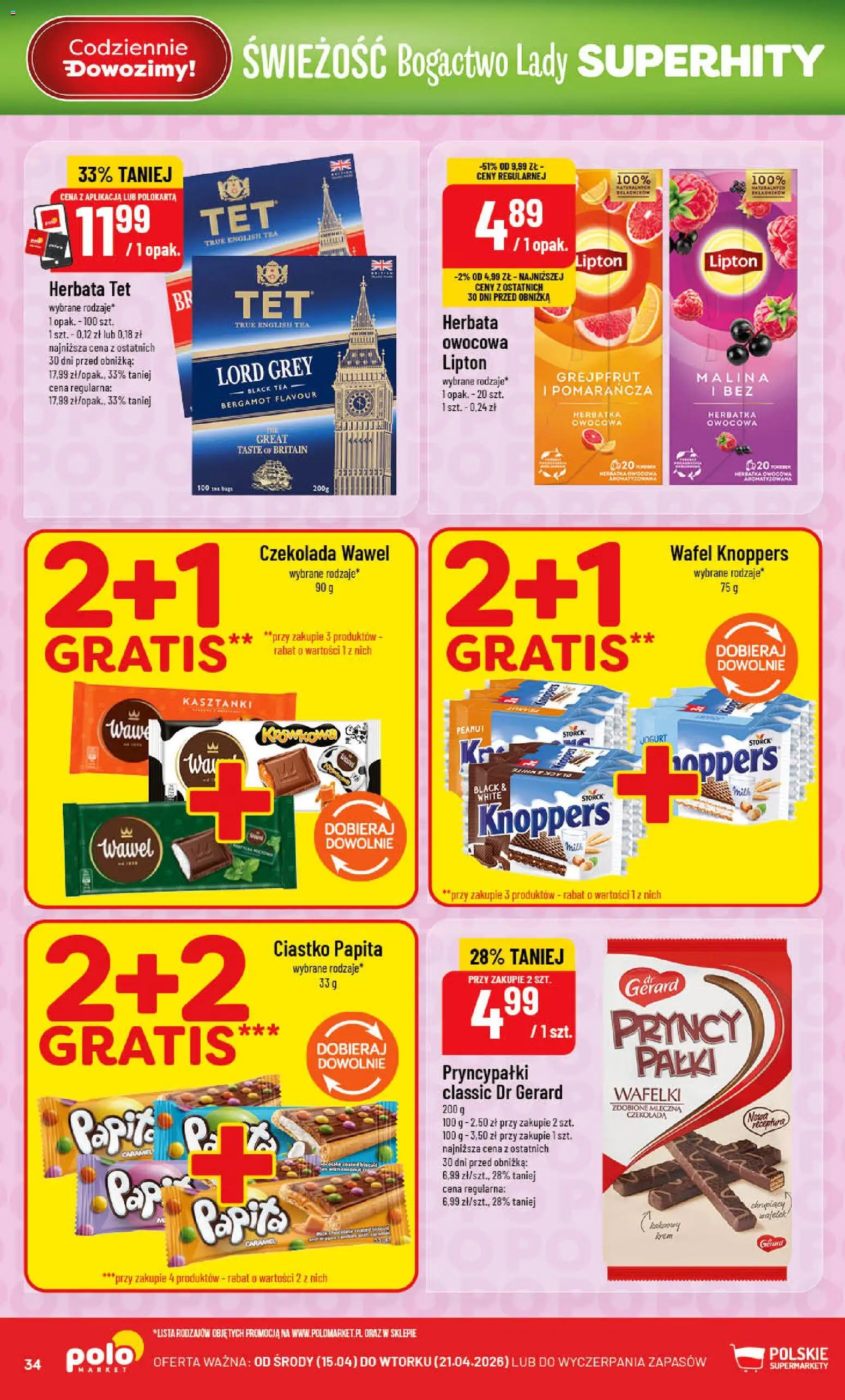 POLOmarket gazetka od 15.04.2026 | Strona: 34 | Produkty: Knoppers, Malina, Jogurt, Herbata