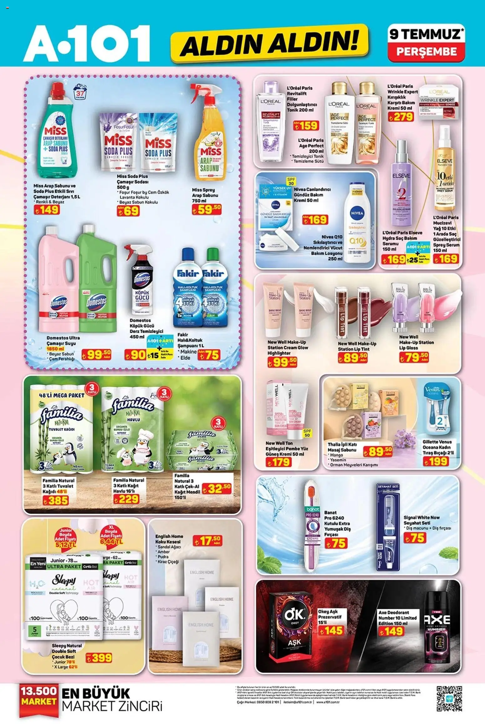 A101 - Katalog Aldın Aldın - 09 Temmuz 2026 tarihinden itibaren geçerlidir | Sayfa: 2 | Ürünler: Deodorant, Diş macunu, Deterjan, Yağ