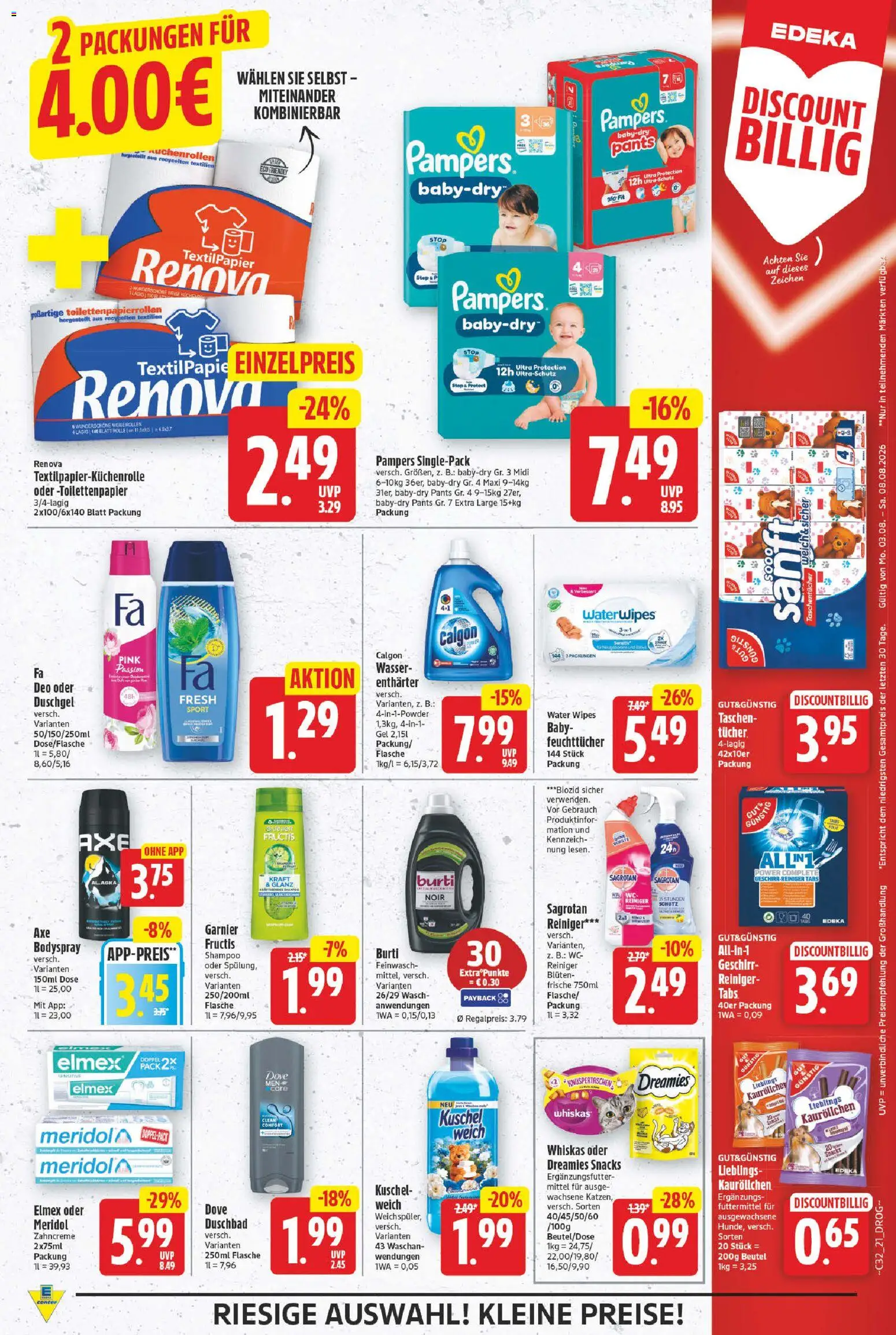E center Prospekt – gültig ab 03.08.2026 | Seite: 21 | Produkte: Shampoo, Duschgel, Wasser, Toilettenpapier