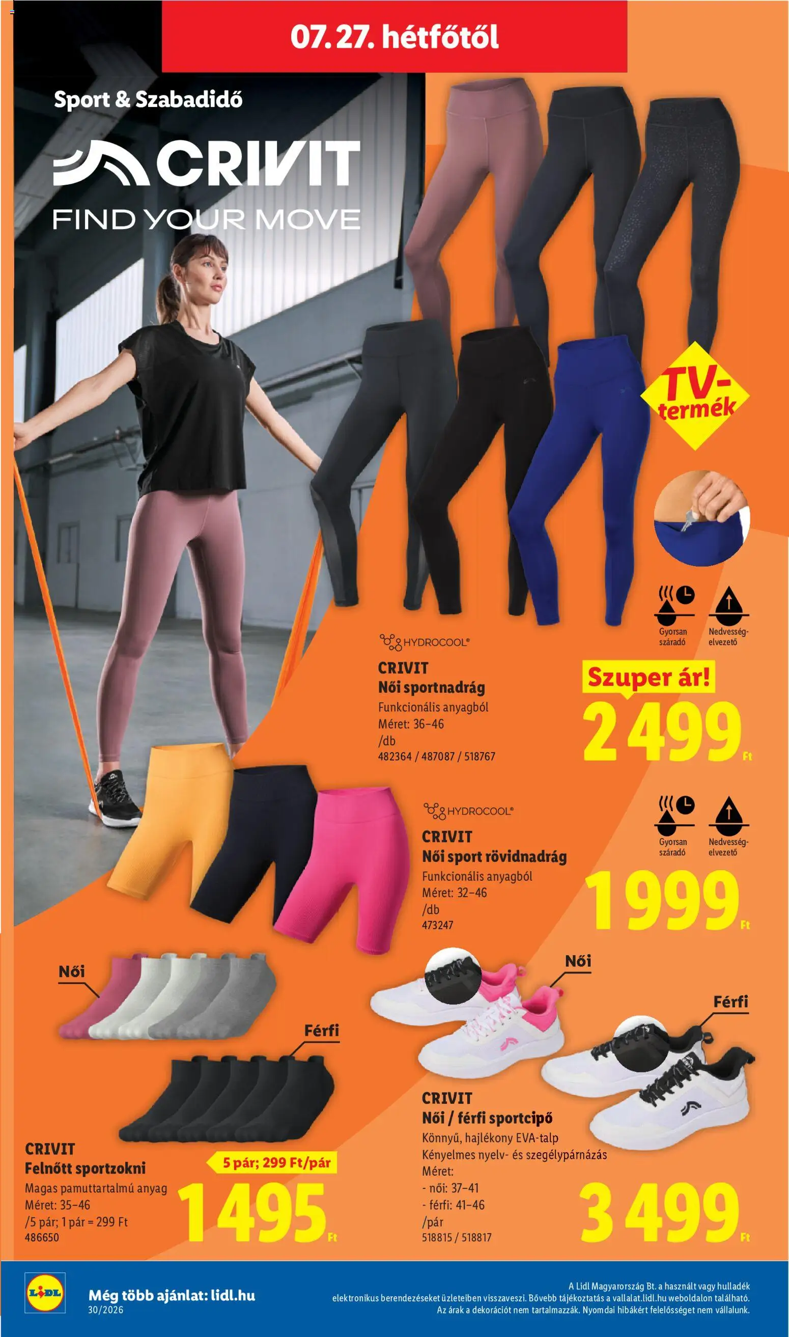 Lidl akciós ujság - amely érvényes a következő dátumtól: 2026.07.23. | Oldal: 50 | Termékek: Sportcipő, Rövidnadrág, Leggings