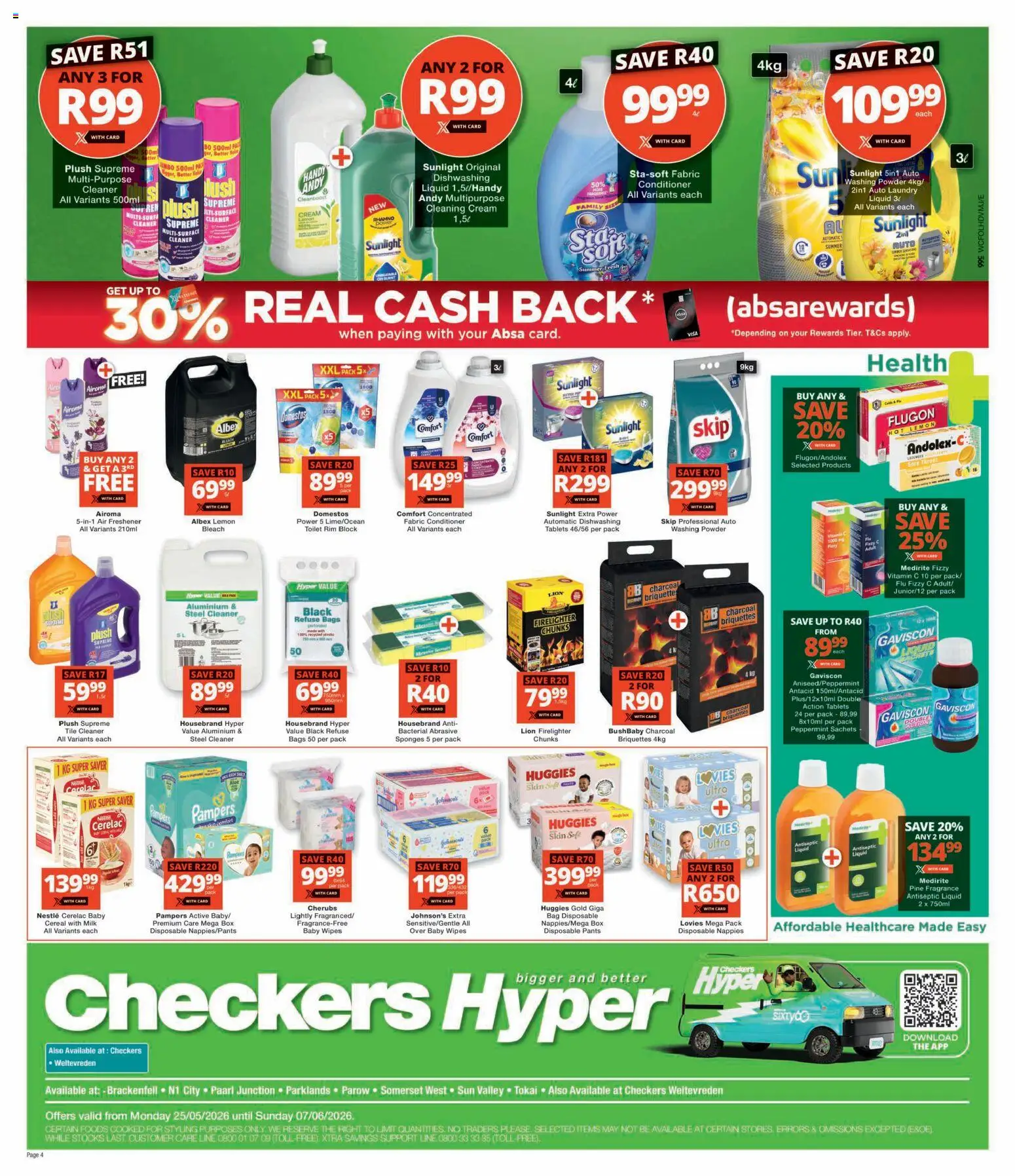 New Checkers catalogue – valid from 25.05.2026 | Page: 4 | Products: Pants, Conditioner, Cream, Washing powder