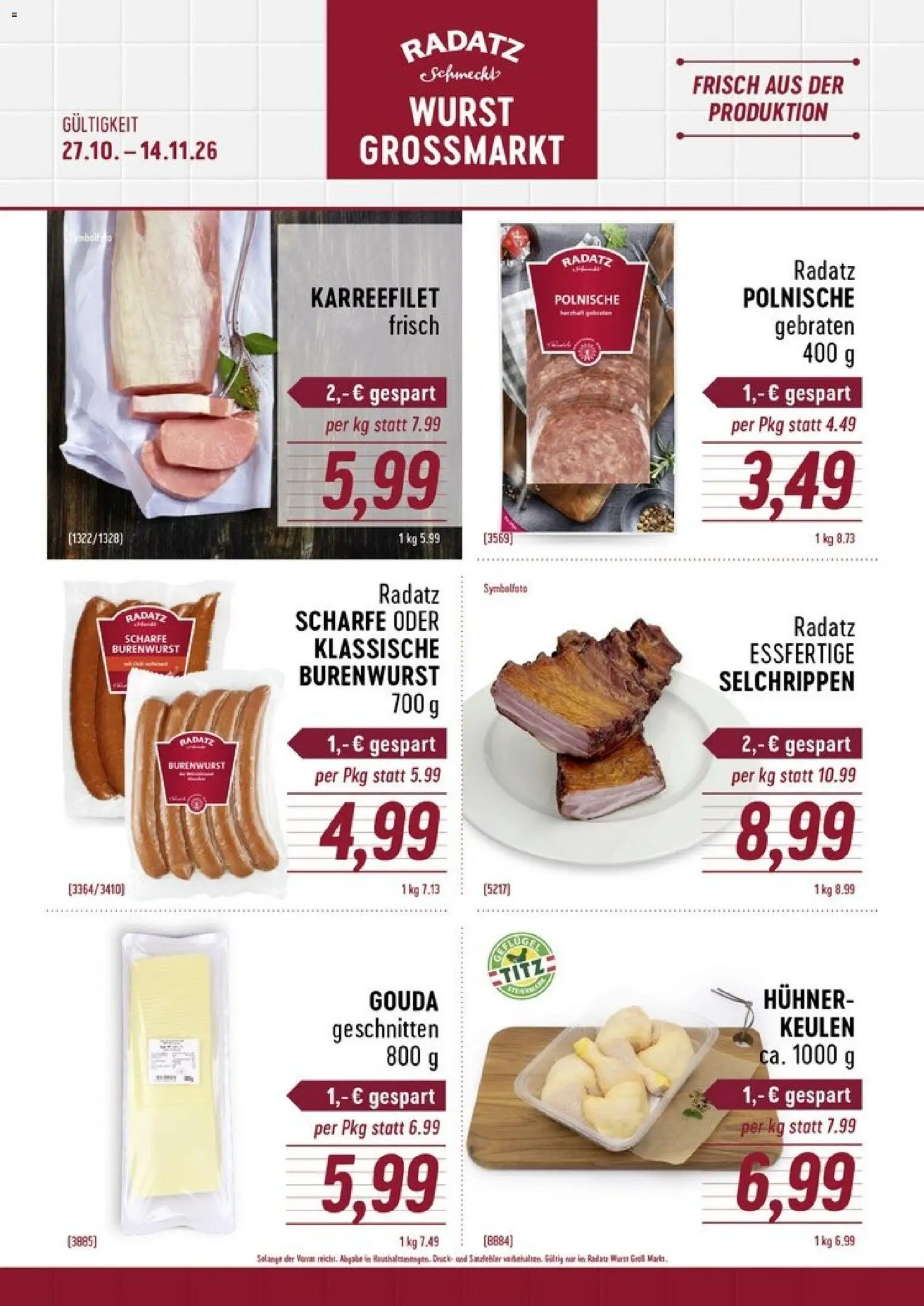 Radatz AKTUELLE WURST gültig ab 27.10.2026 | Seite: 1 | Produkte: Wurst