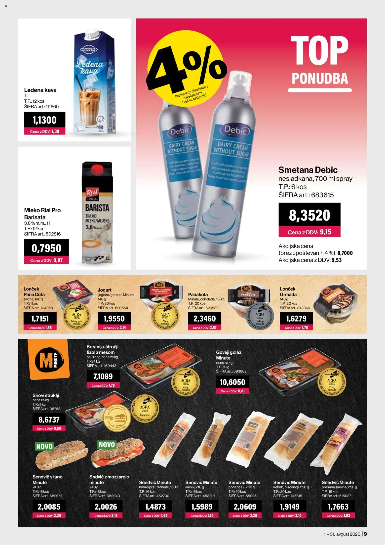 Novi Mercator katalog ponudbe – veljaven od 01.08.2026 | Stran: 9 | Izdelki: Pršut, Štruklji, Kava, Smetana