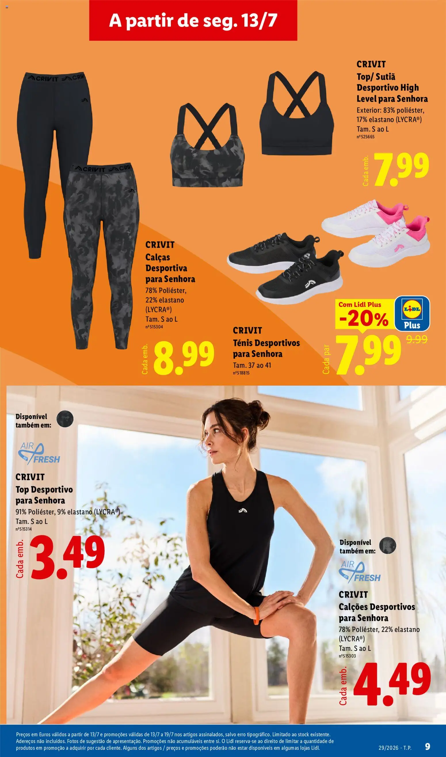 Lidl Novidades │ válido de 13/07/2026 | Página: 9 | Produtos: Top, Calças, Calções, Sutiã