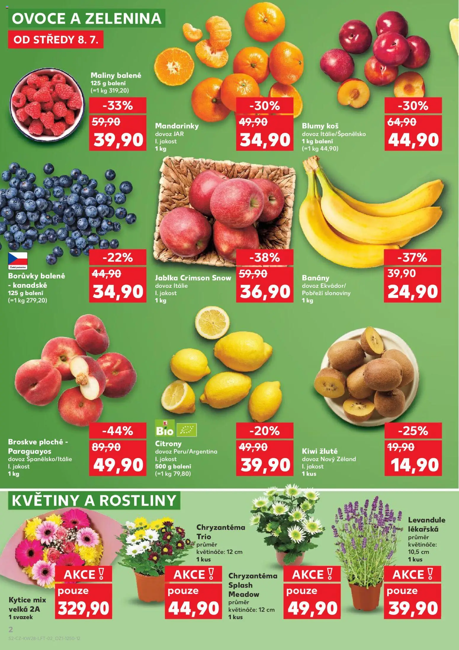 Kaufland leták - Plzeň Bory od 08.07.2026 | Strana: 2 | Produkty: Mandarinky, Kiwi žluté, Koš, Jar