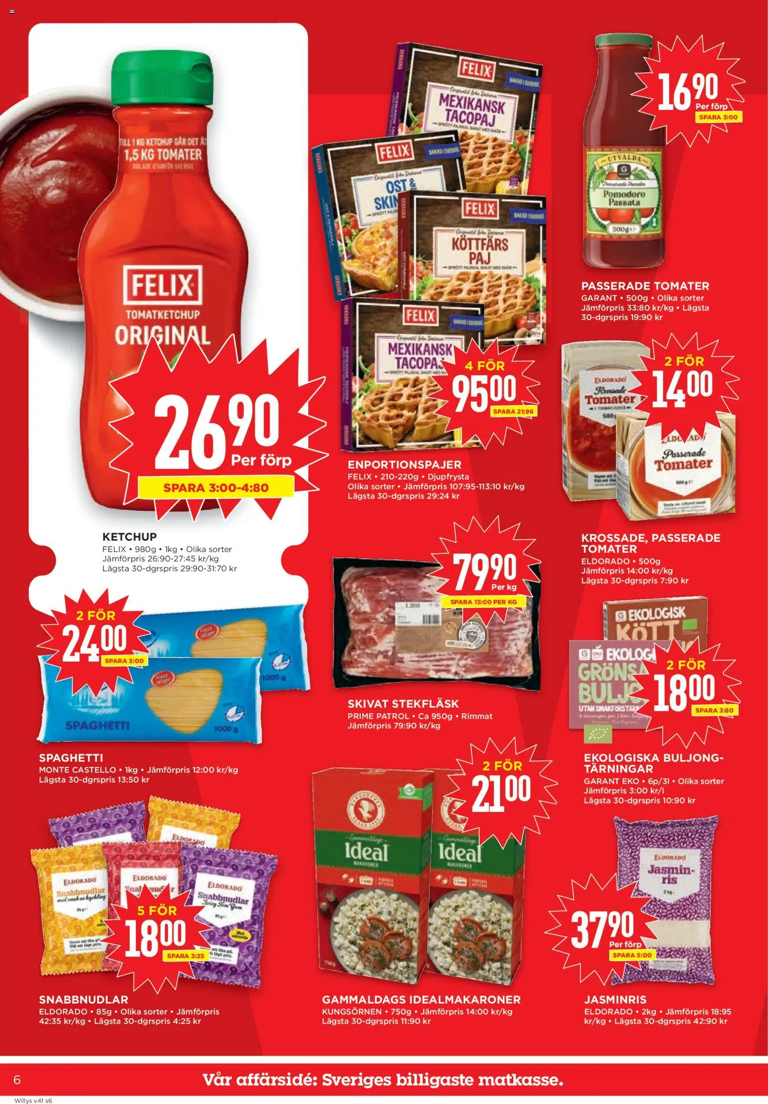 Willys reklamblad aktuell från 05/10/2026 | Sida: 6 | Produkter: Köttfärs, Tomater, Spaghetti, Jasminris