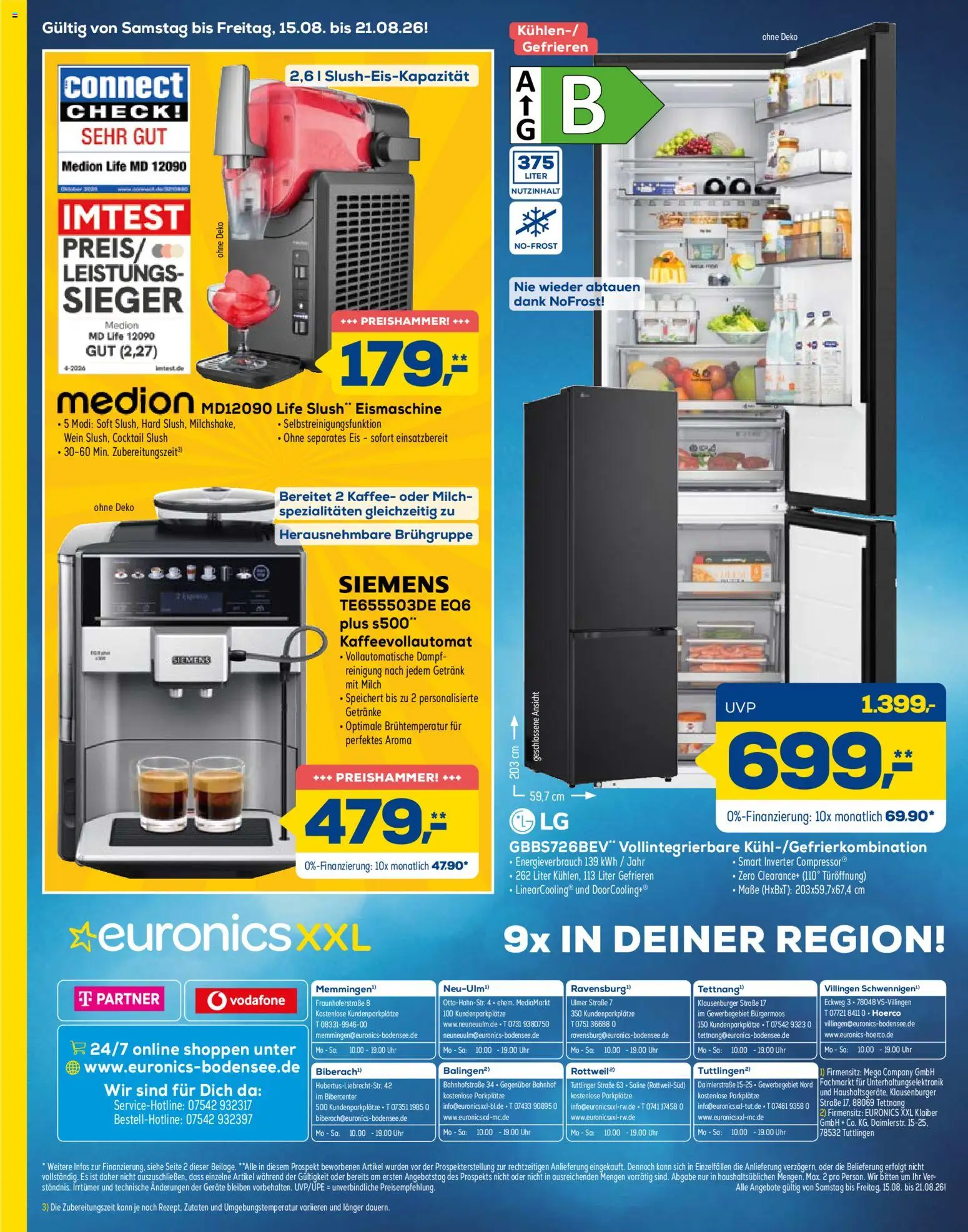 Euronics Prospekt Genau Richtig – gültig ab 15.08.2026 | Seite: 12 | Produkte: Siemens, Spezialitäten, Kaffeevollautomat, Eis