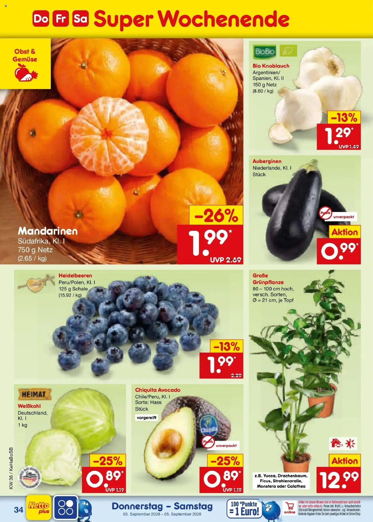 Netto Marken-Discount Prospekt Kruft – gültig ab 31.08.2026 | Seite: 46 | Produkte: Mandarinen, Heidelbeeren, Obst, Knoblauch