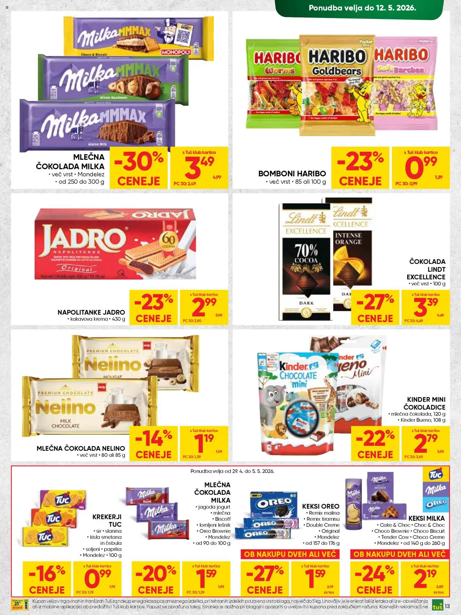 Novi Tuš katalog ponudbe – veljaven od 29.04.2026 | Stran: 13 | Izdelki: Keksi, Kos, Cokolada, Kisla smetana
