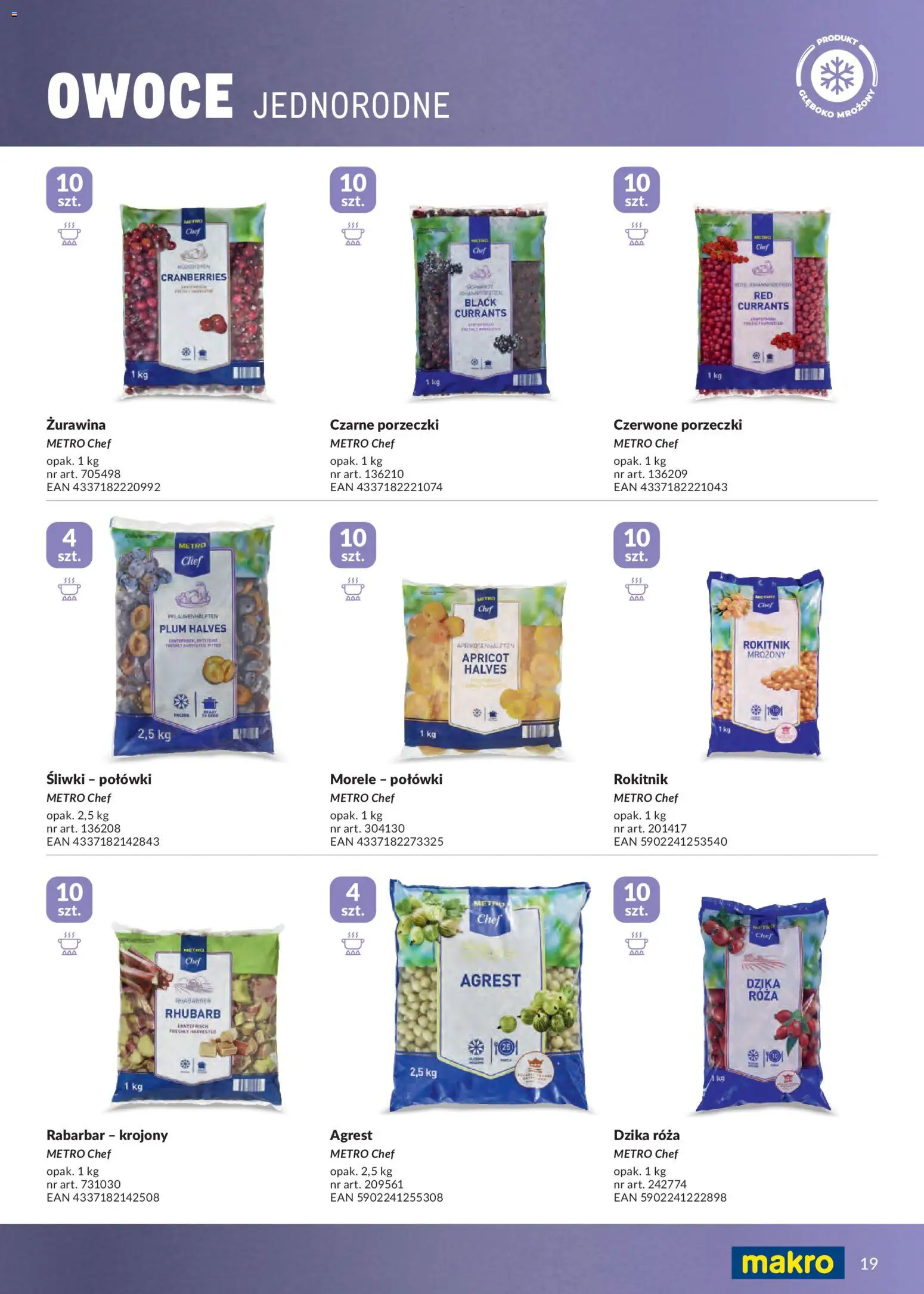 Makro gazetka - Mrożonki od 01.05.2026 | Strona: 19 | Produkty: Morele, Agrest, Śliwki, Owoce