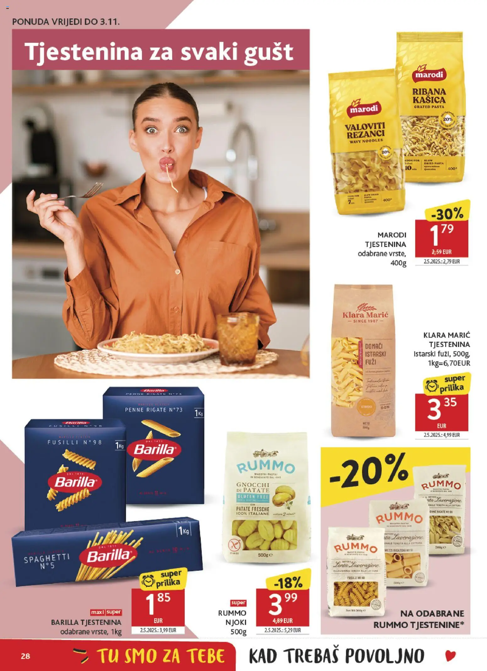 Konzum HR akciós ujság - amely érvényes a következő dátumtól: 2026.10.21. | Oldal: 28 | Termékek: Barilla, Penne, Gnocchi