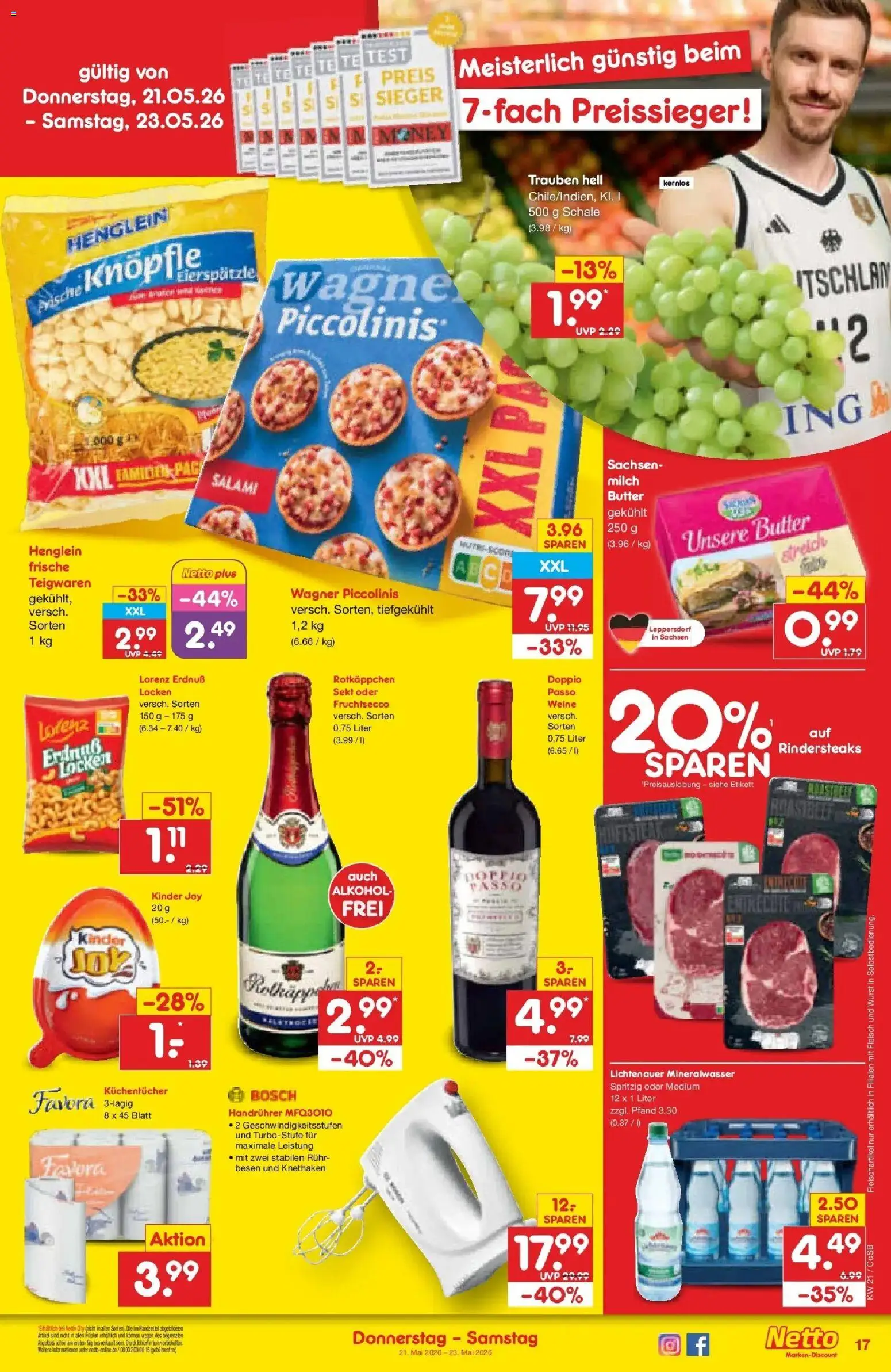 Netto Marken-Discount Prospekt Bitterfeld-Wolfen	 – gültig ab 17.05.2026 | Seite: 19 | Produkte: Bosch, Kinder joy, Fruchtsecco, Wurst