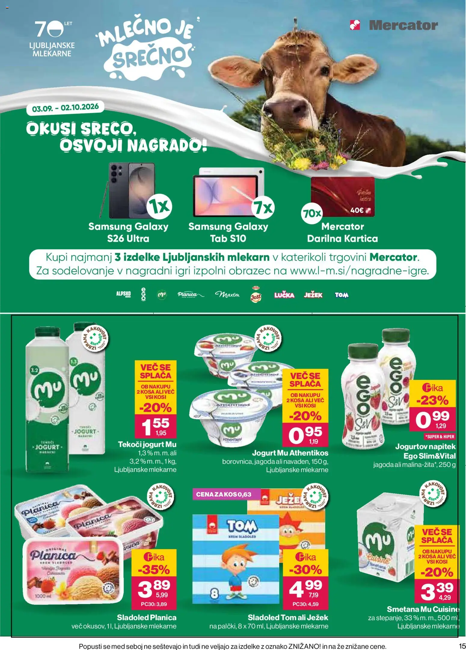 Novi Mercator katalog ponudbe – veljaven od 03.09.2026 | Stran: 15 | Izdelki: Med, Jogurt, Smetana, Sladoled
