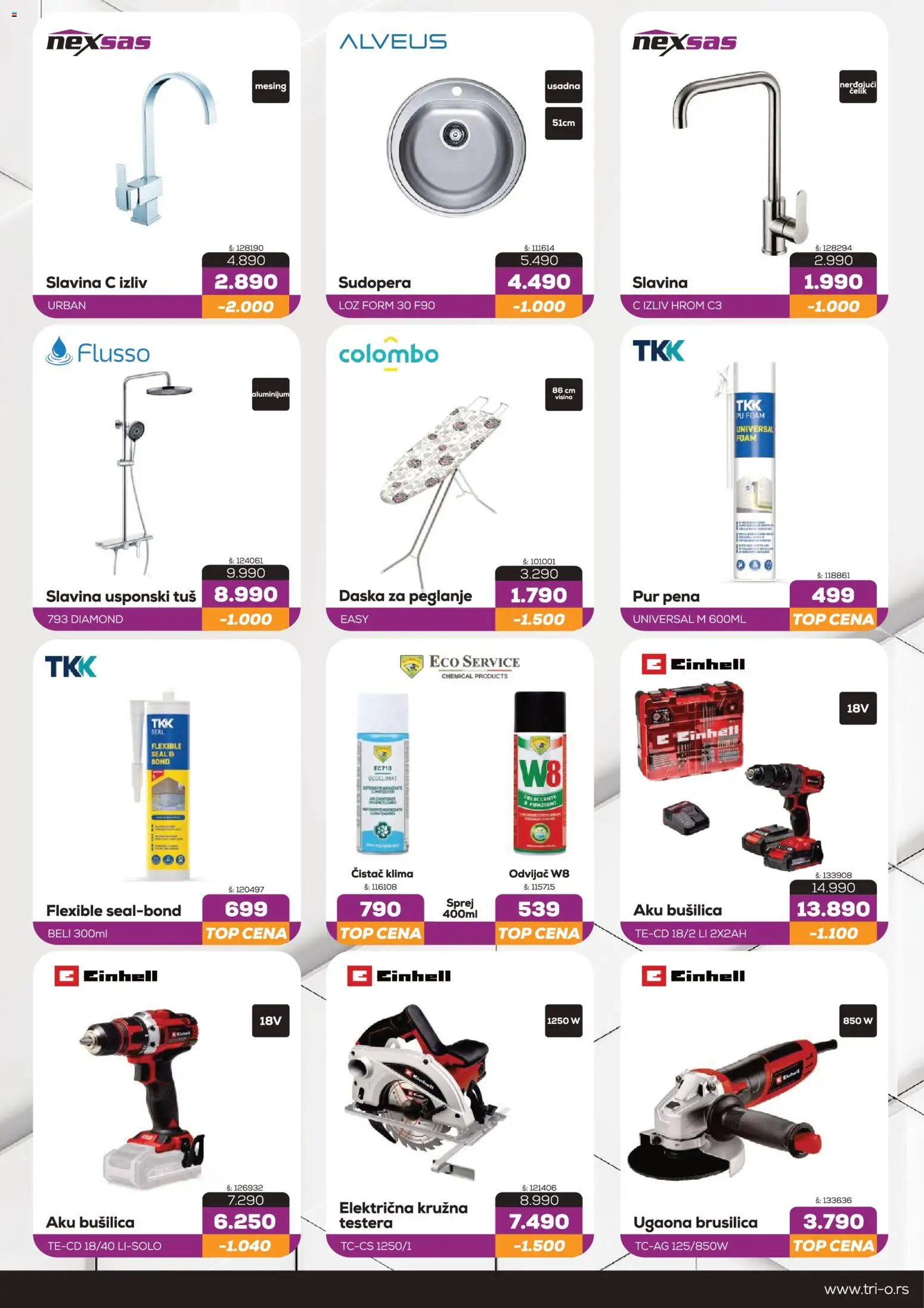 Tri O katalog - važi od 15.09.2026 | Strana: 3 | Proizvode: Pena, Ugaona brusilica, Brusilica, Bušilica