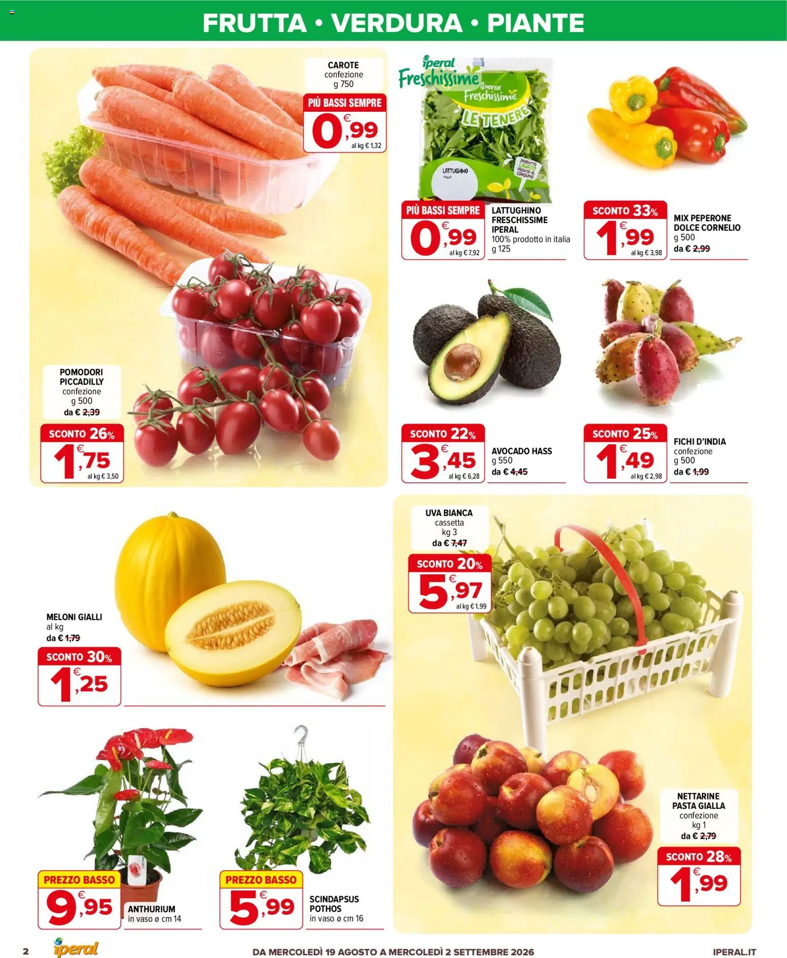 Volantino Iperal del 19/08/2026 | Pagina: 2 | Prodotti: Fichi, Pomodori, Pasta, Nettarine