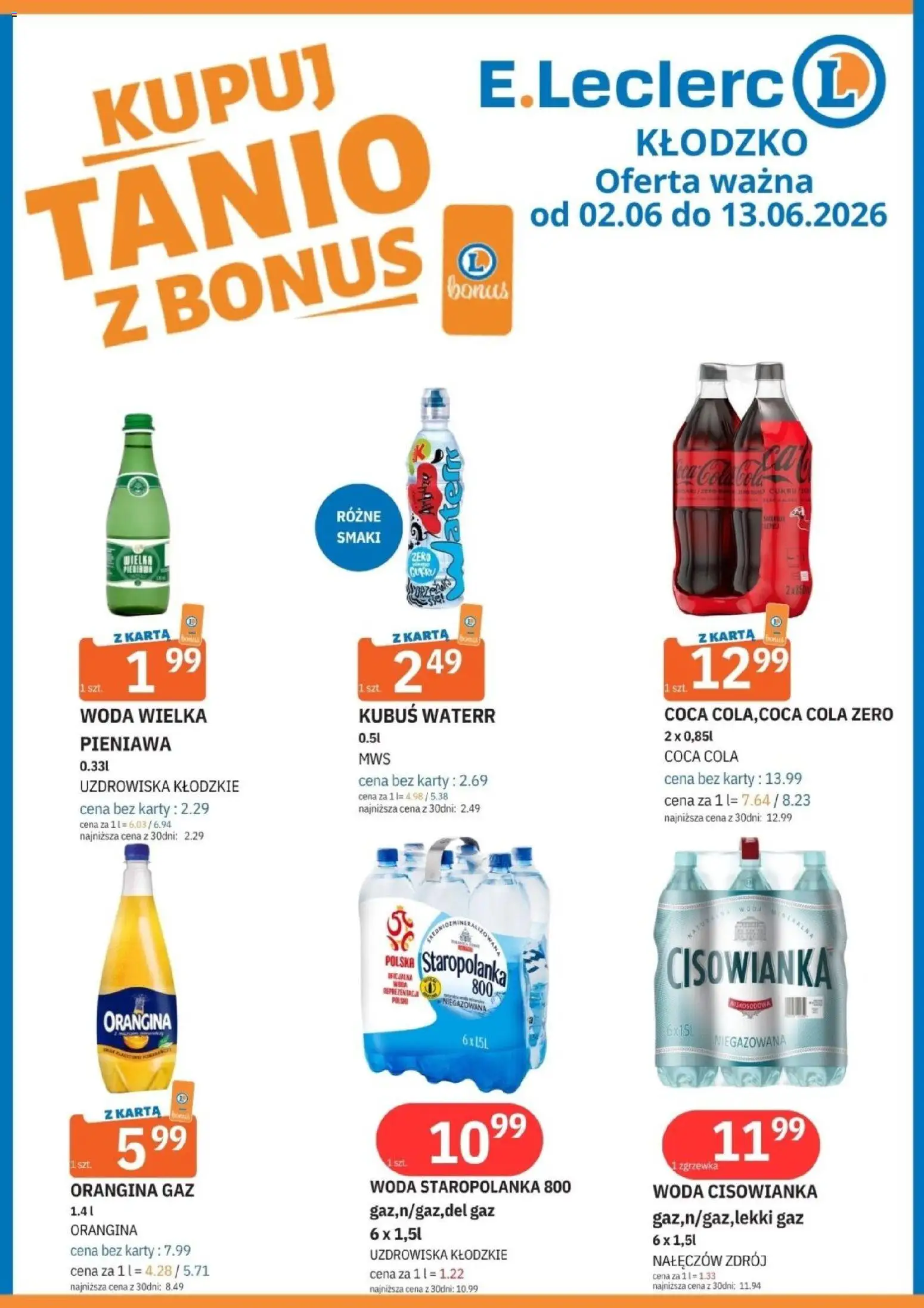E.Leclerc gazetka - Kłodzko od 02.06.2026 | Strona: 10 | Produkty: Karta, Coca Cola zero, Coca cola, Woda