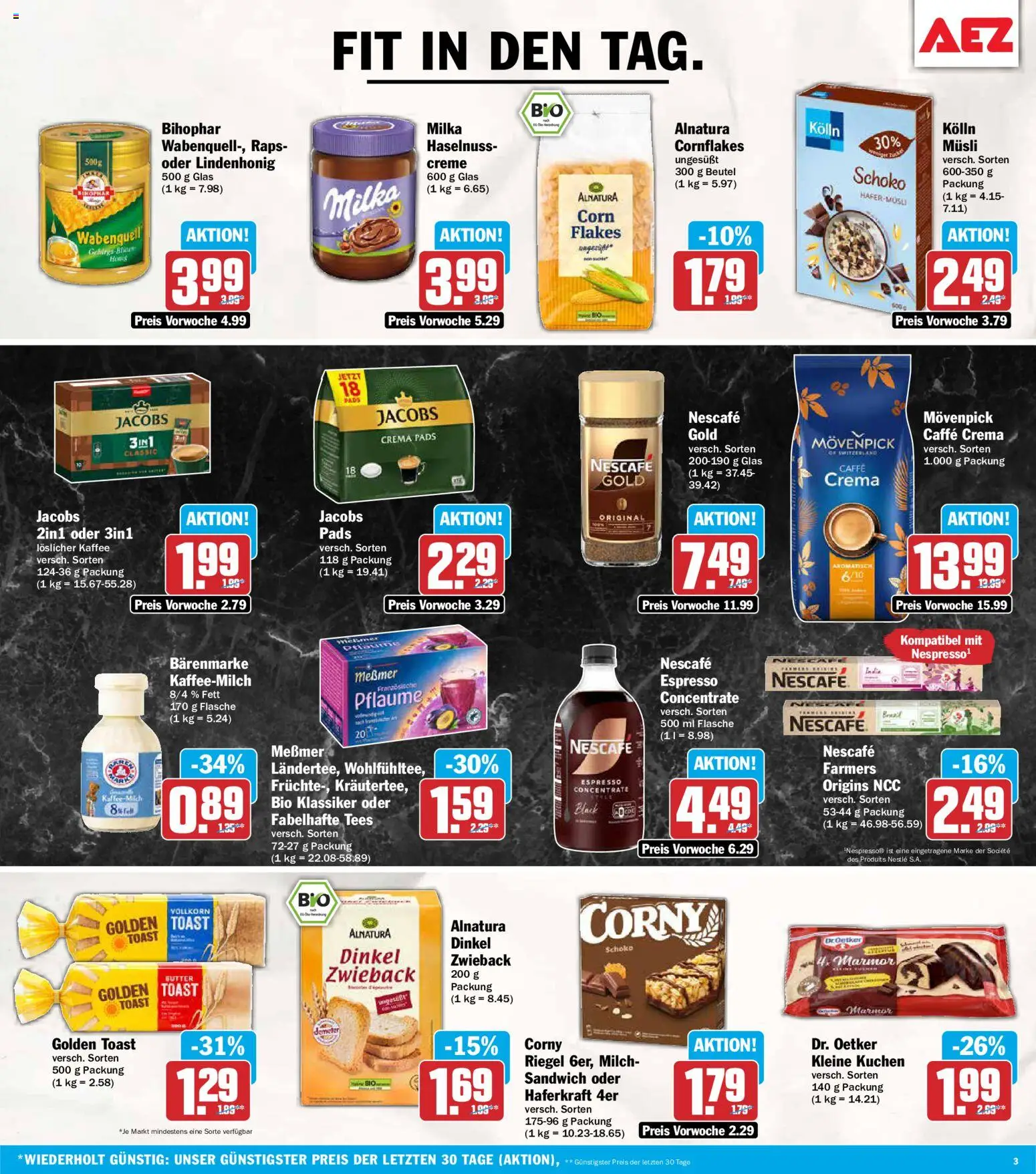 AEZ Prospekt – gültig ab 26.10.2026 | Seite: 3 | Produkte: Musli, Nescafe, Milch, Milka