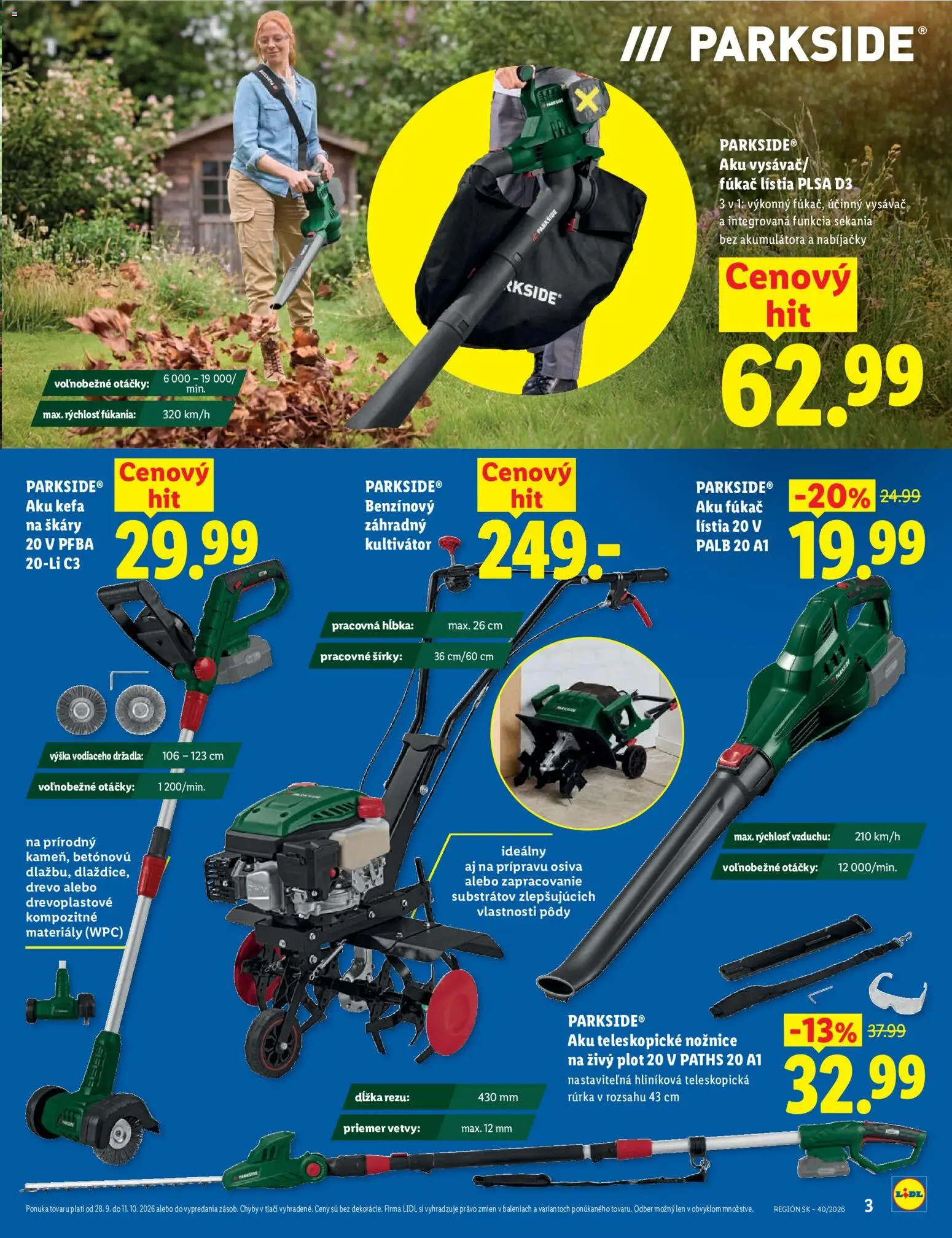 Nové Lidl akcie – leták je platný od 28.09.2026 | Strana: 3 | Produkty: Nožnice na živý plot, Aku, Parkside, Vysávač