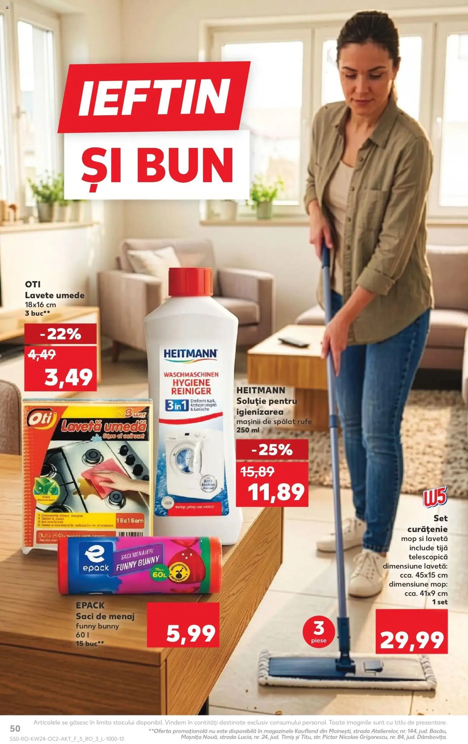 Noul catalog Kaufland – valabil de la 10.06.2026 | Pagină: 50 | Produse: Mop, Saci menajeri, Lavete