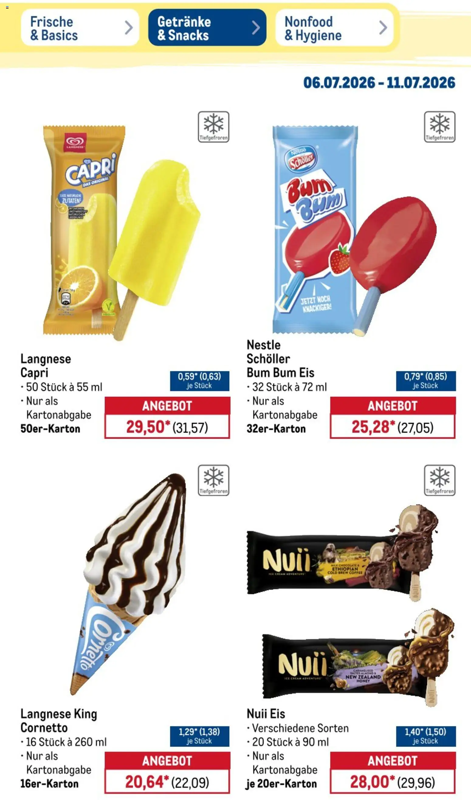 Metro Non Food & Hygiene – gültig ab 06.07.2026 | Seite: 16 | Produkte: Nuii eis, Langnese, Eis