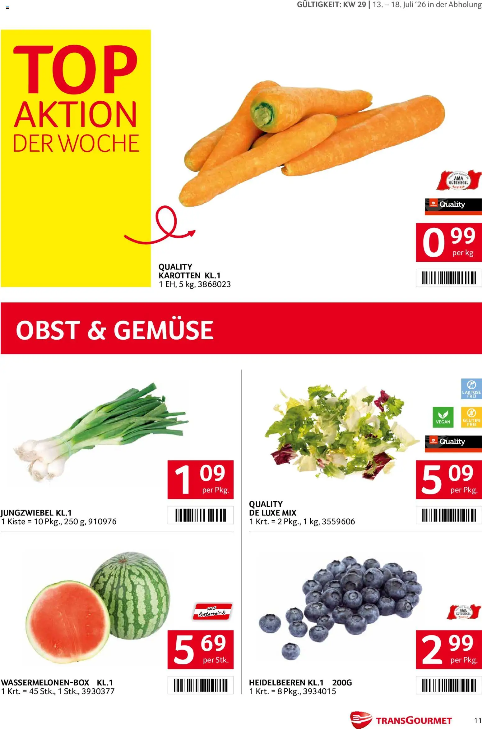 Transgourmet Flugblatt gültig ab 13.07.2026 | Seite: 11 | Produkte: Gemüse, Obst