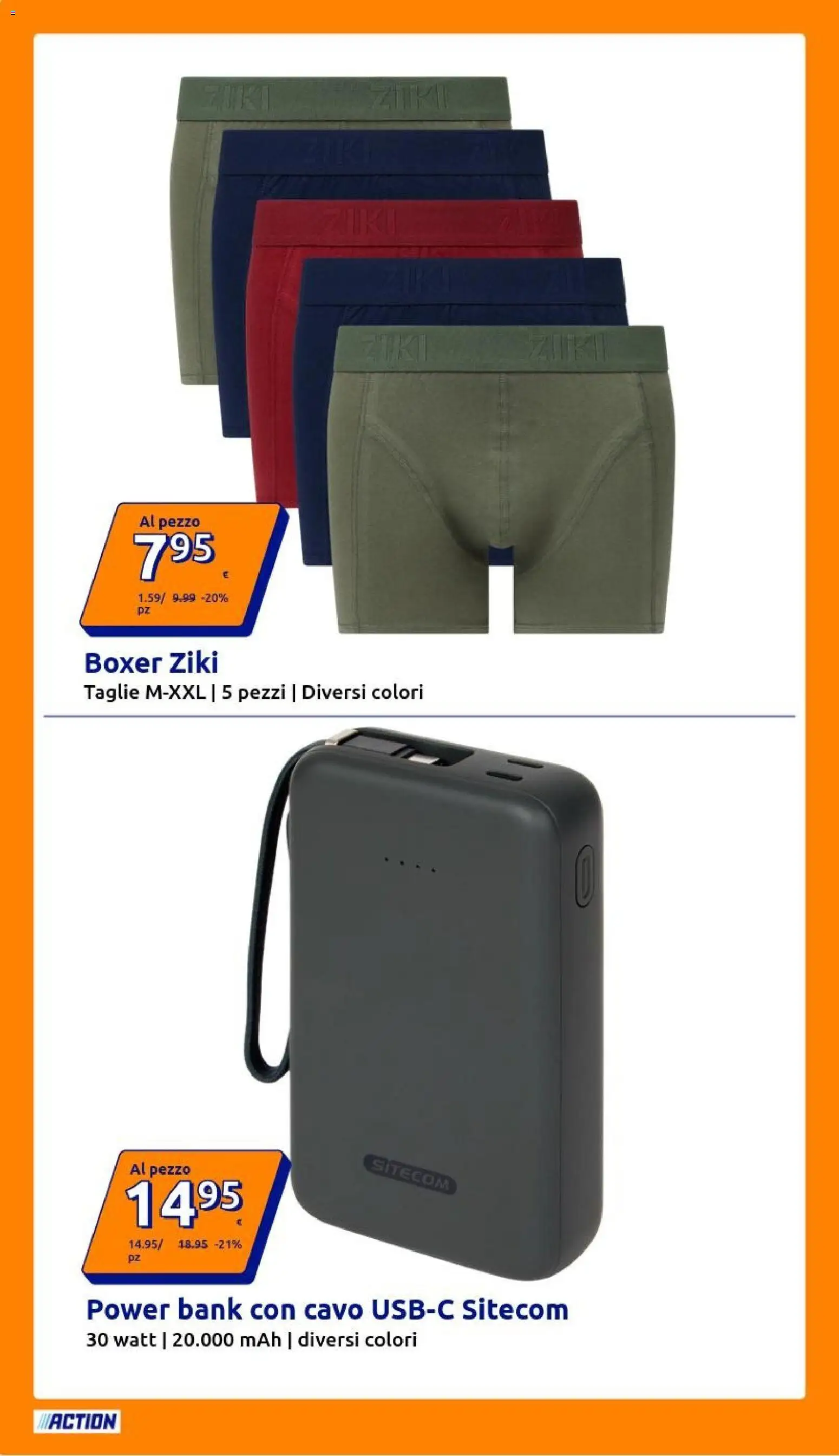 Volantino Action del 08/07/2026 | Pagina: 8 | Prodotti: Power bank, Boxer, Cavo