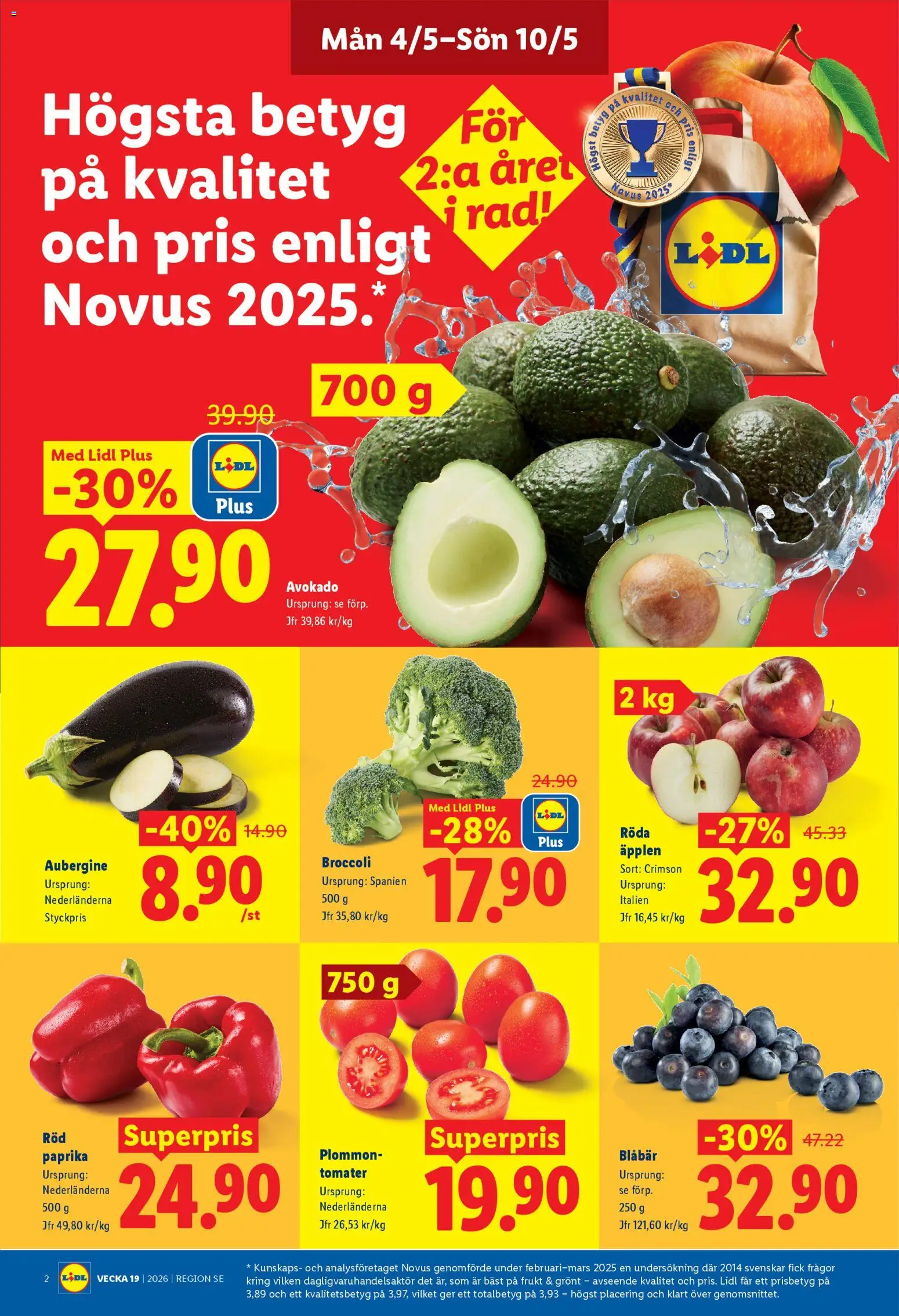 Lidl reklamblad aktuell från 04.05.2026 | Sida: 2 | Produkter: Äpplen, Tomater, Blåbär, Broccoli