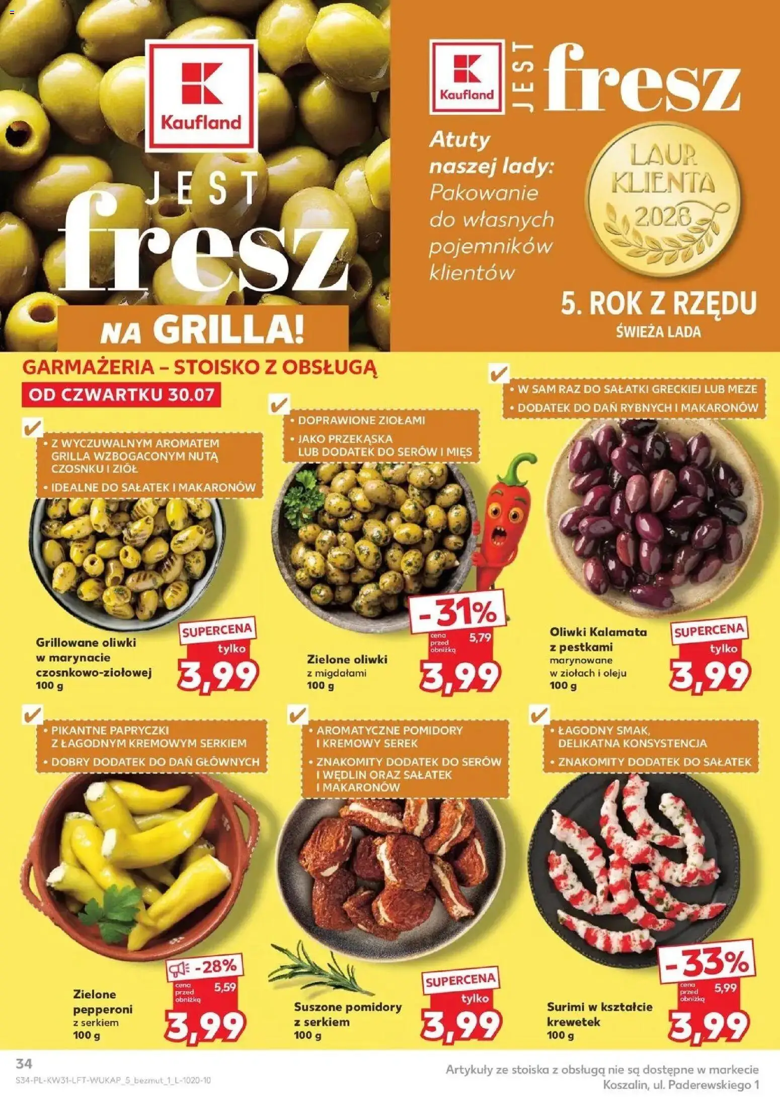 Kaufland gazetka od 30.07.2026 | Strona: 34 | Produkty: Serek, Oliwki Kalamata, Oliwki, Pomidory