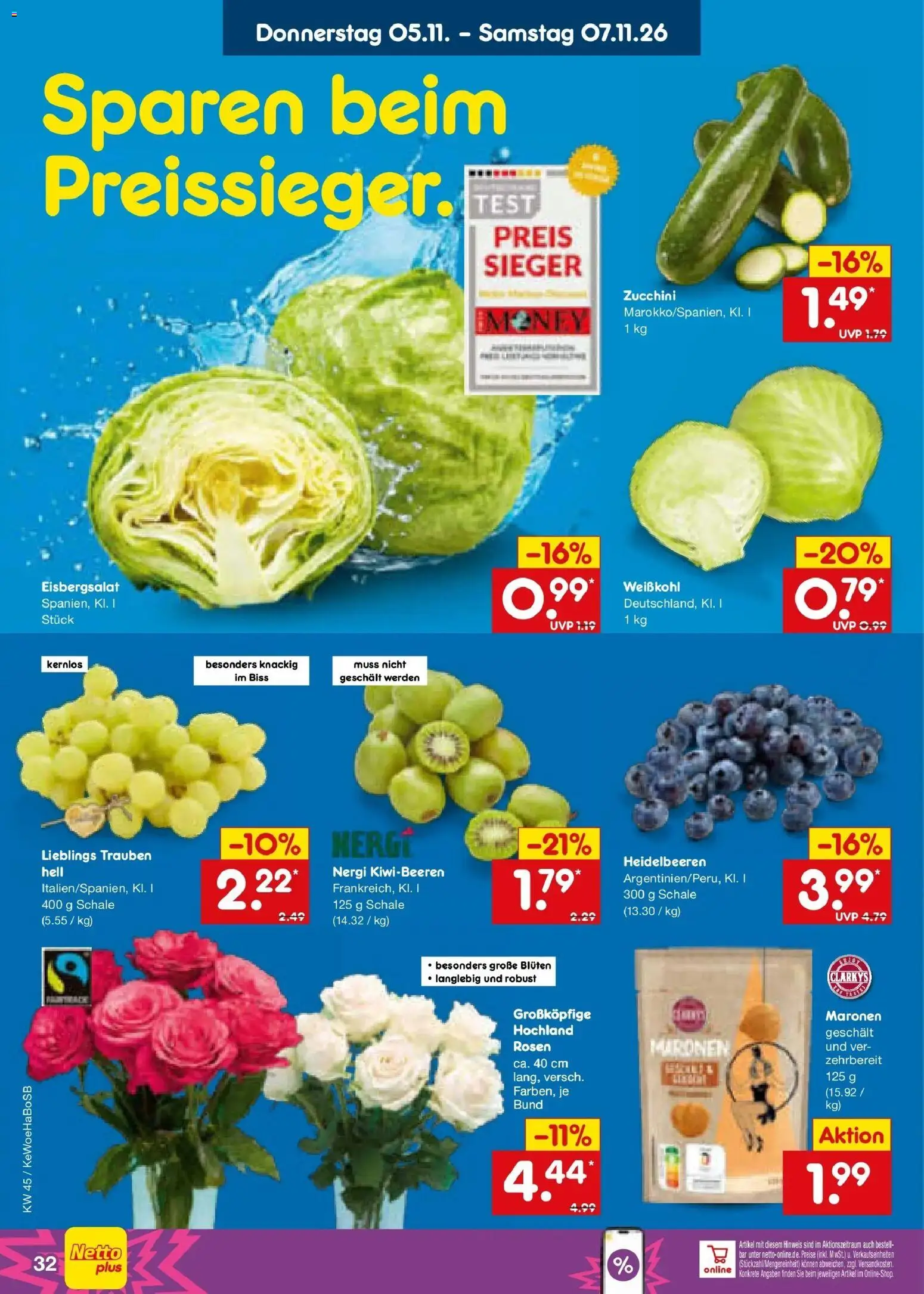Netto Marken-Discount Prospekt Leonberg – gültig ab 02.11.2026 | Seite: 50 | Produkte: Trauben, Eisbergsalat, Heidelbeeren, Zucchini