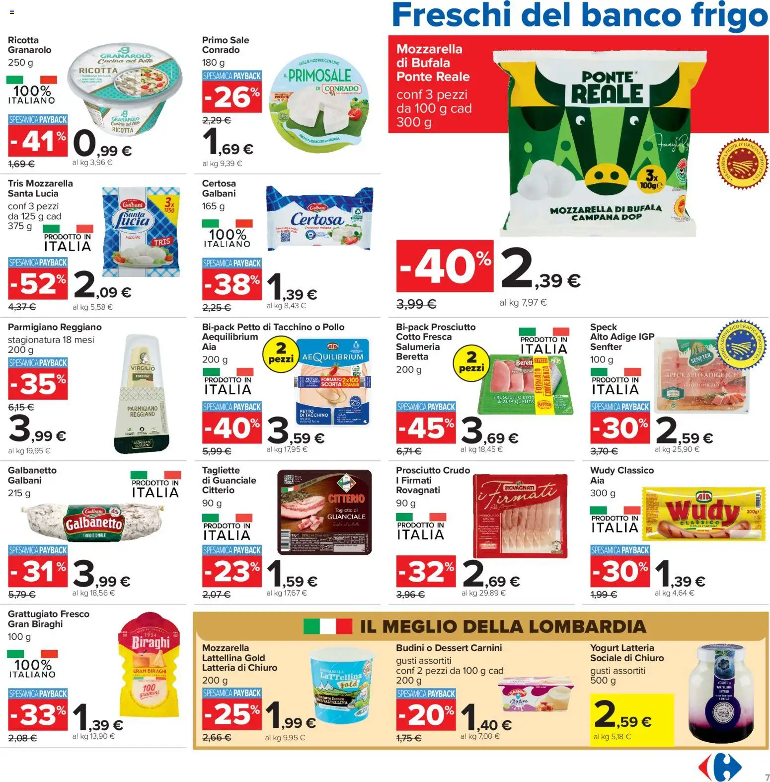 Volantino Carrefour del 13/10/2026 | Pagina: 7 | Prodotti: Speck, Yogurt, Mozzarella di bufala, Dessert