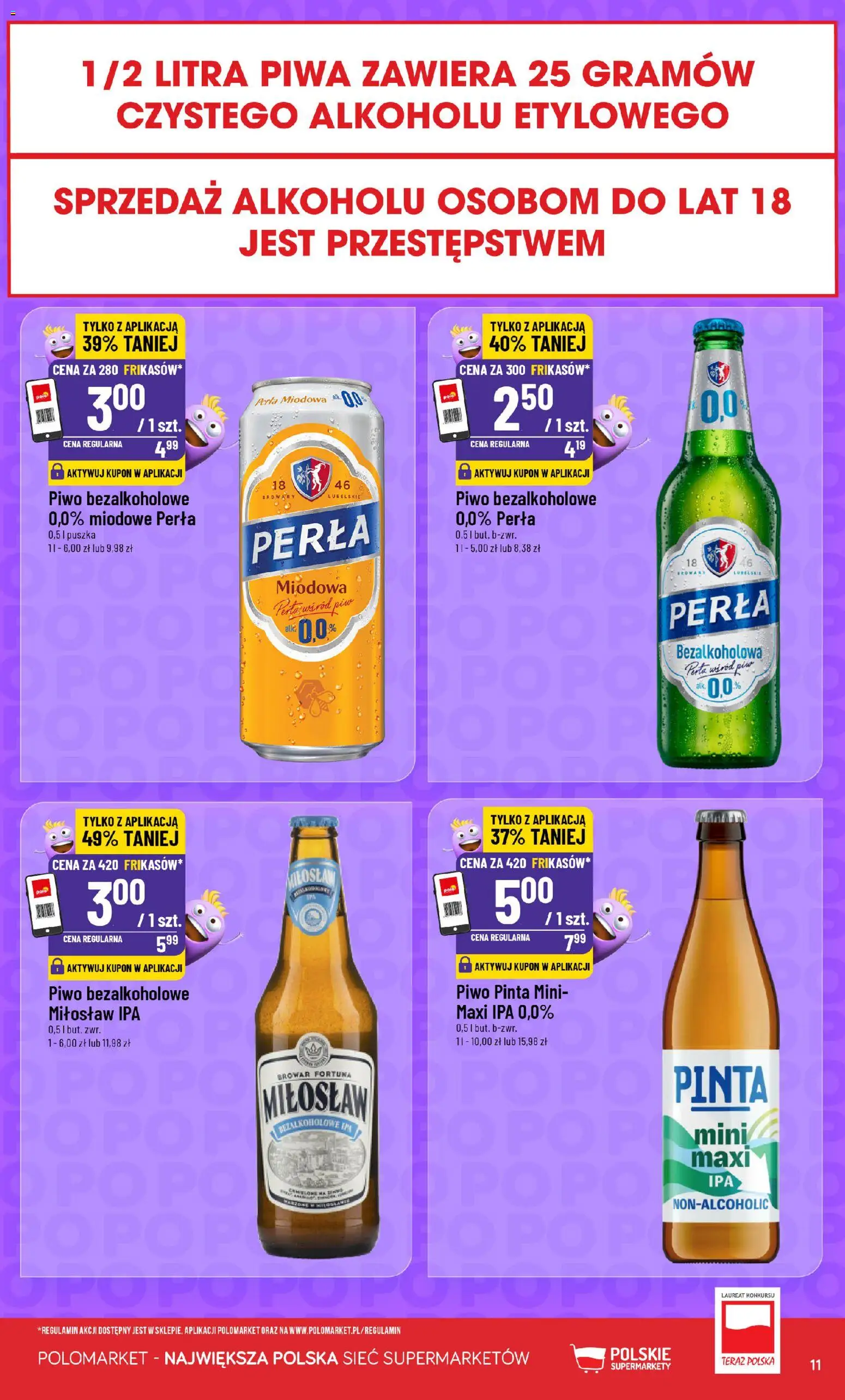 Nowa POLOmarket gazetka od jutra 09.09.2026 | Strona: 11 | Produkty: Piwo bezalkoholowe, Perła Miodowa, Piwo