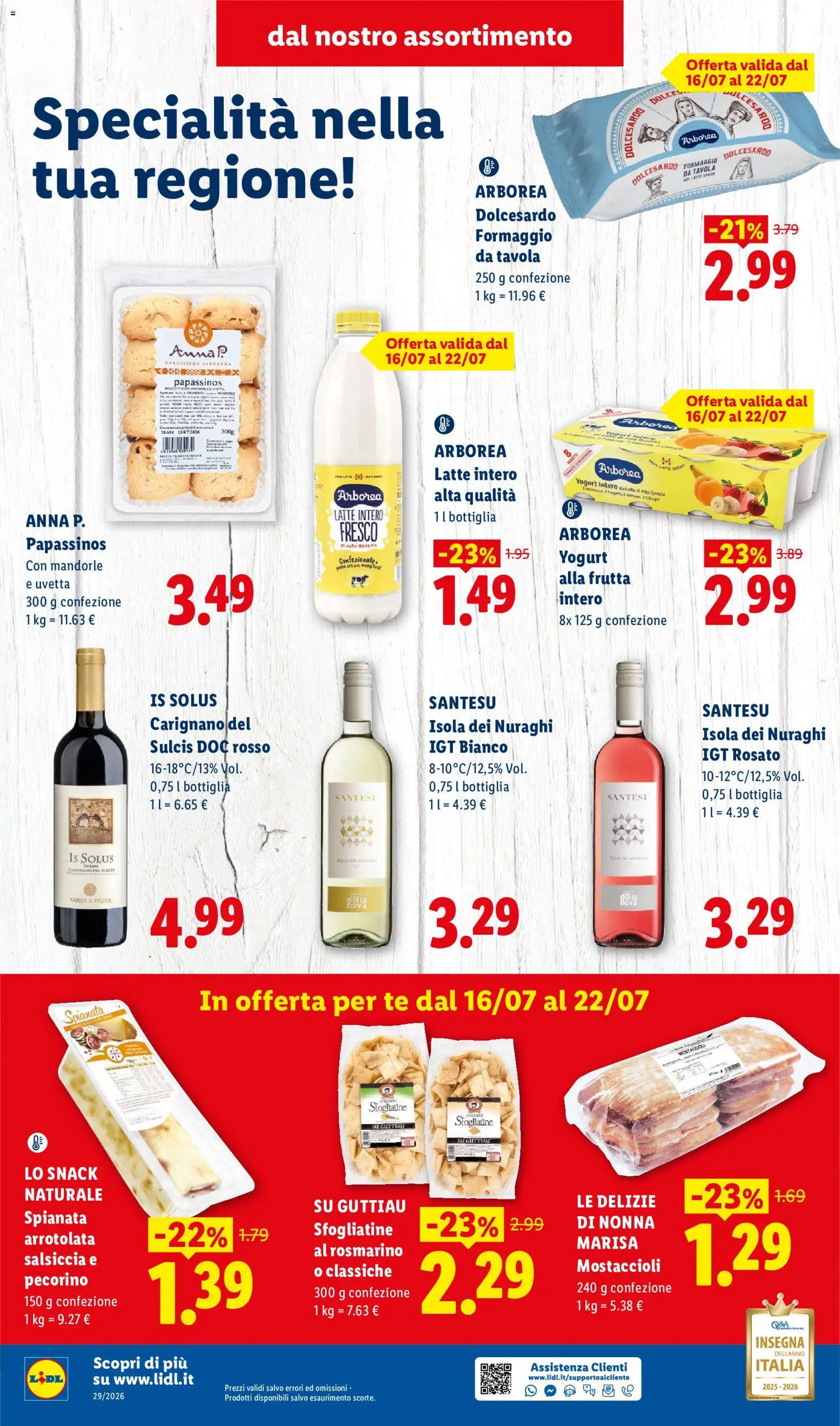 Volantino Lidl del 16/07/2026 | Pagina: 4 | Prodotti: Yogurt, Tè, Mandorle, Pecorino