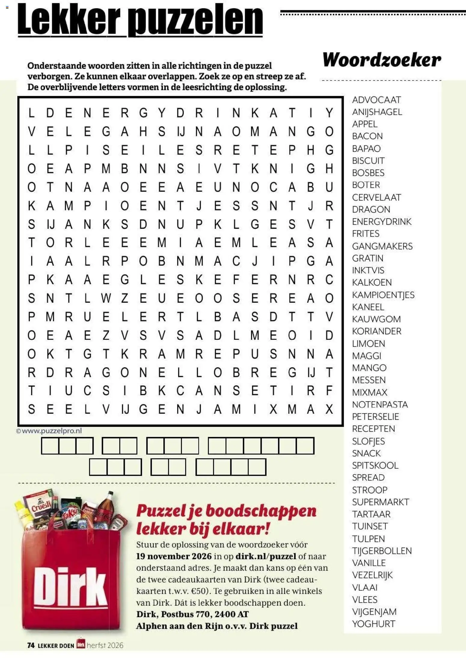 {H1} | Pagina: 74 | Producten: Boter, Vlees, Tuinset, Koriander