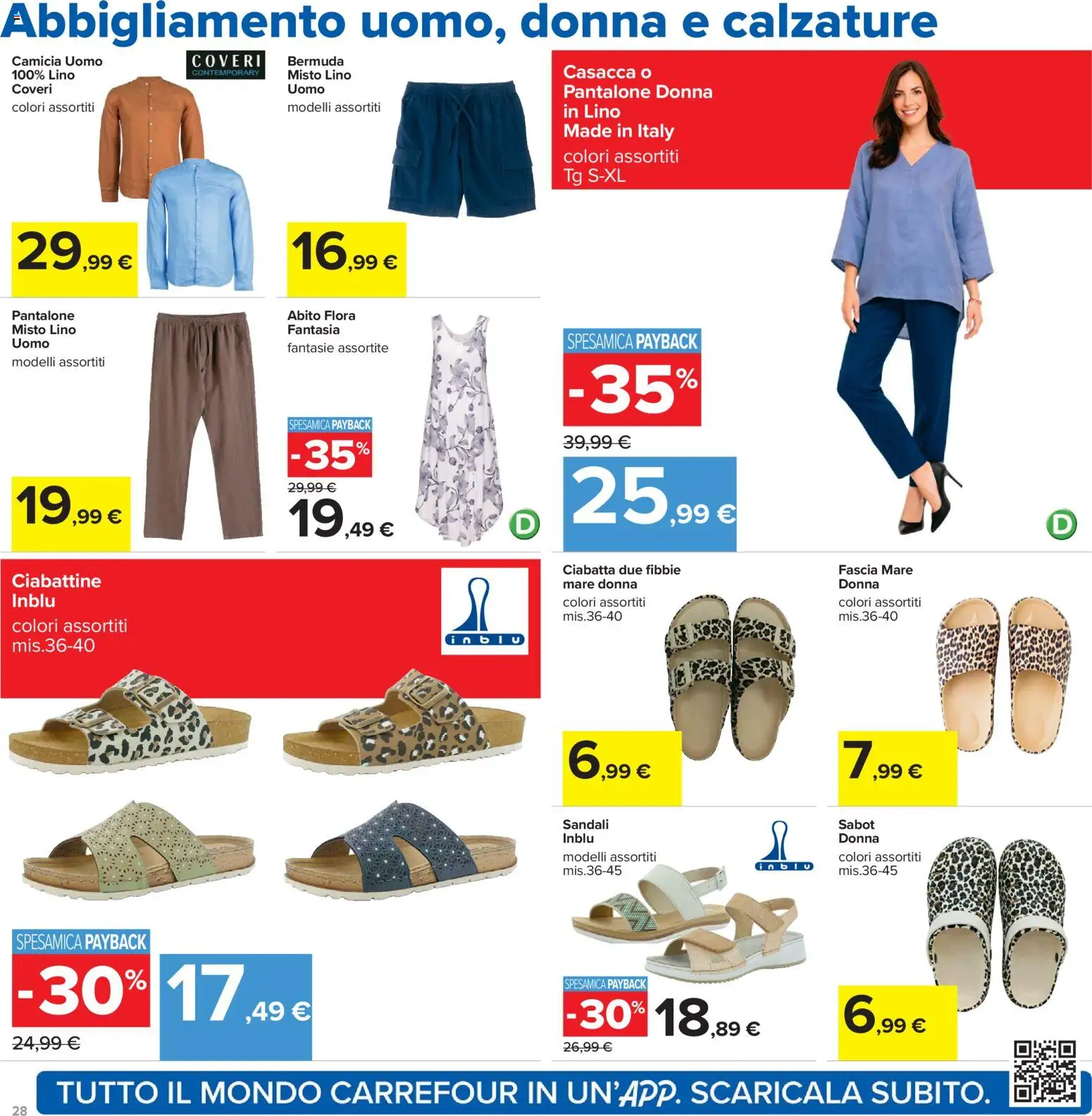 Volantino Carrefour del 21.04.2026 | Pagina: 28 | Prodotti: Camicia, Sandali, Sabot, Bermuda