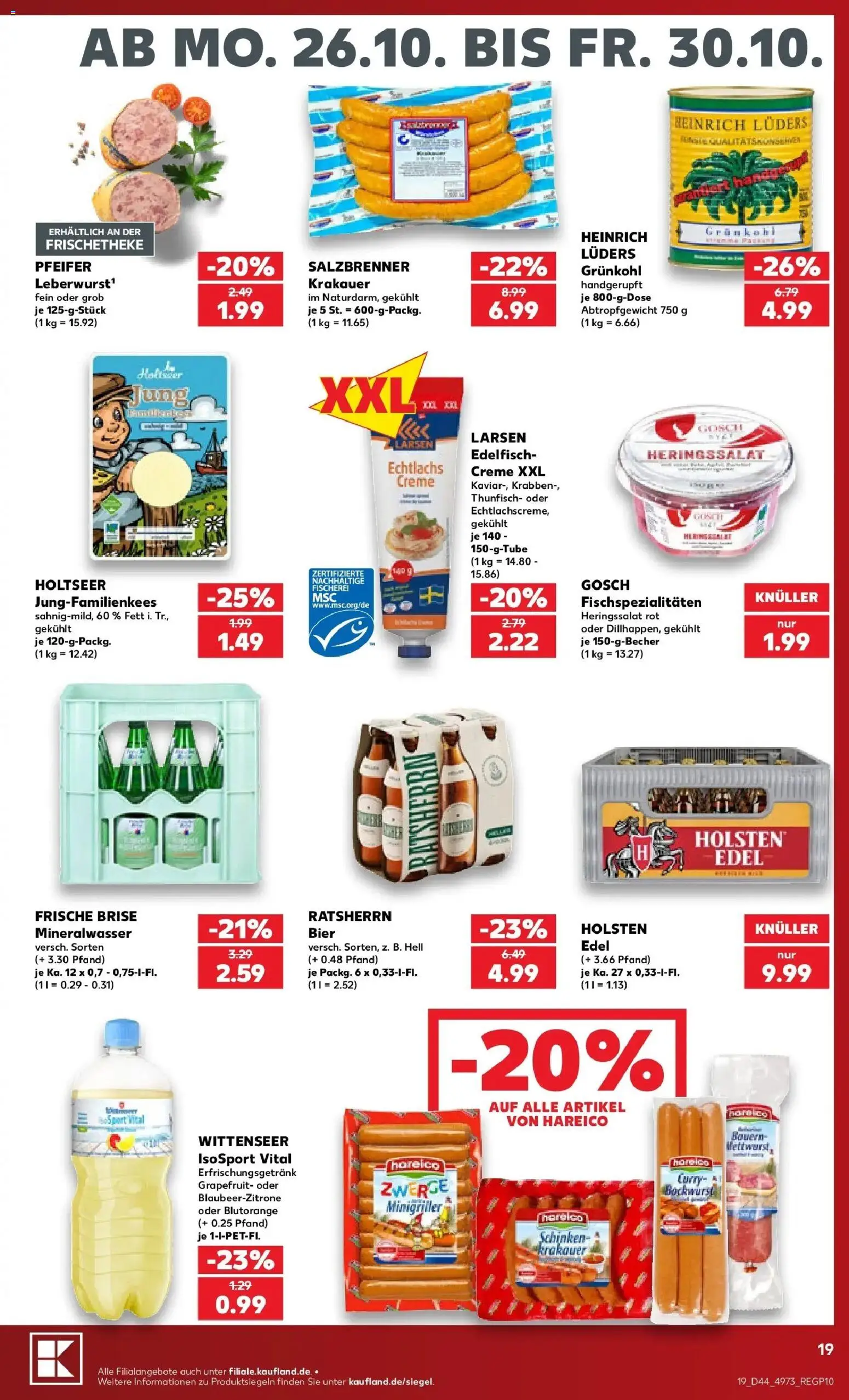 Prospekt Kaufland ab 26.10.2026 » Angebote Online zum Blättern | Seite: 23 | Produkte: Bockwurst, Thunfisch, Bier, Creme
