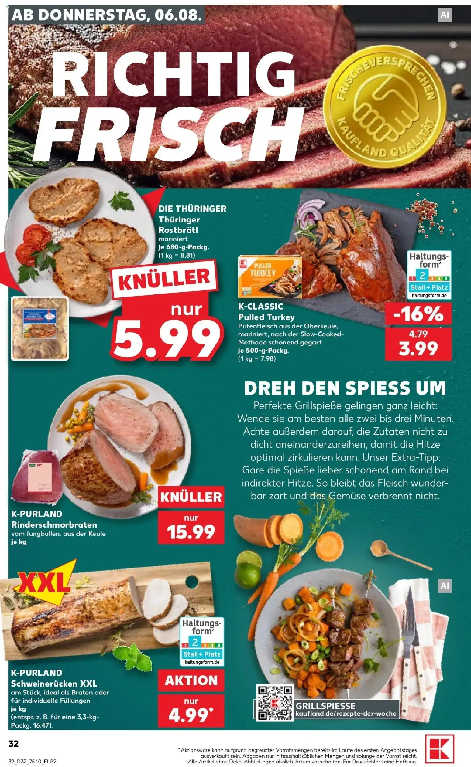 Prospekt Kaufland ab 06.08.2026 » Angebote Online zum Blättern | Seite: 32 | Produkte: Spieße, Gemüse, Schweinerucken, Fleisch
