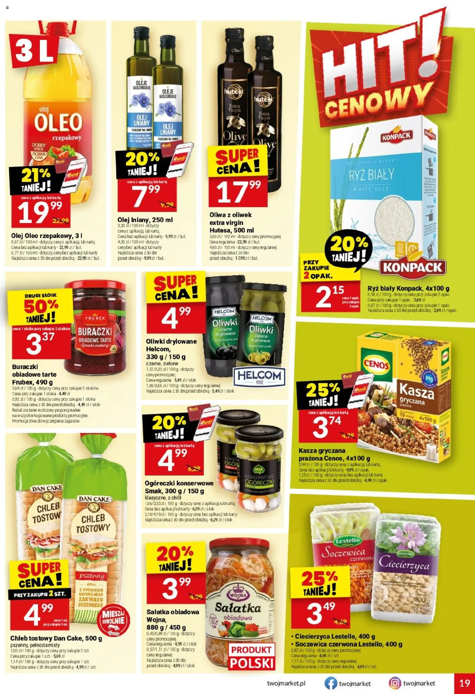 Twój Market gazetka od 16.09.2026 | Strona: 19 | Produkty: Olej lniany, Chleb tostowy, Kasza gryczana, Sałatka