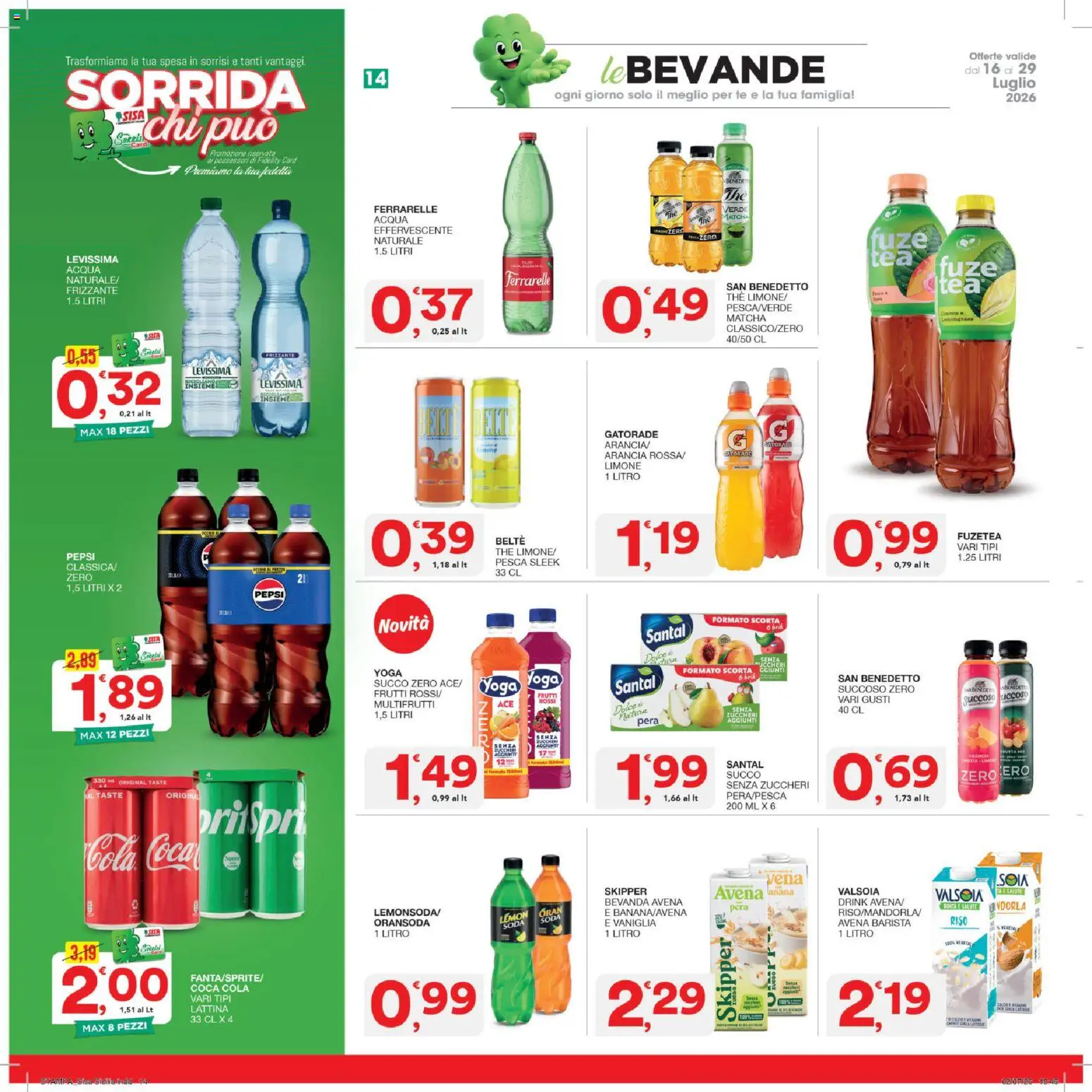 Volantino SISA del 16/07/2026 | Pagina: 14 | Prodotti: Acqua, Limone, Pesca, The