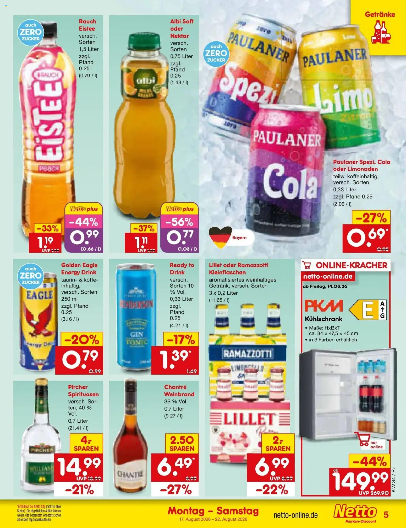 Netto Marken-Discount Prospekt Selb – gültig ab 17.08.2026 | Seite: 7 | Produkte: Energy, Kühlschrank, Ramazzotti, Paulaner