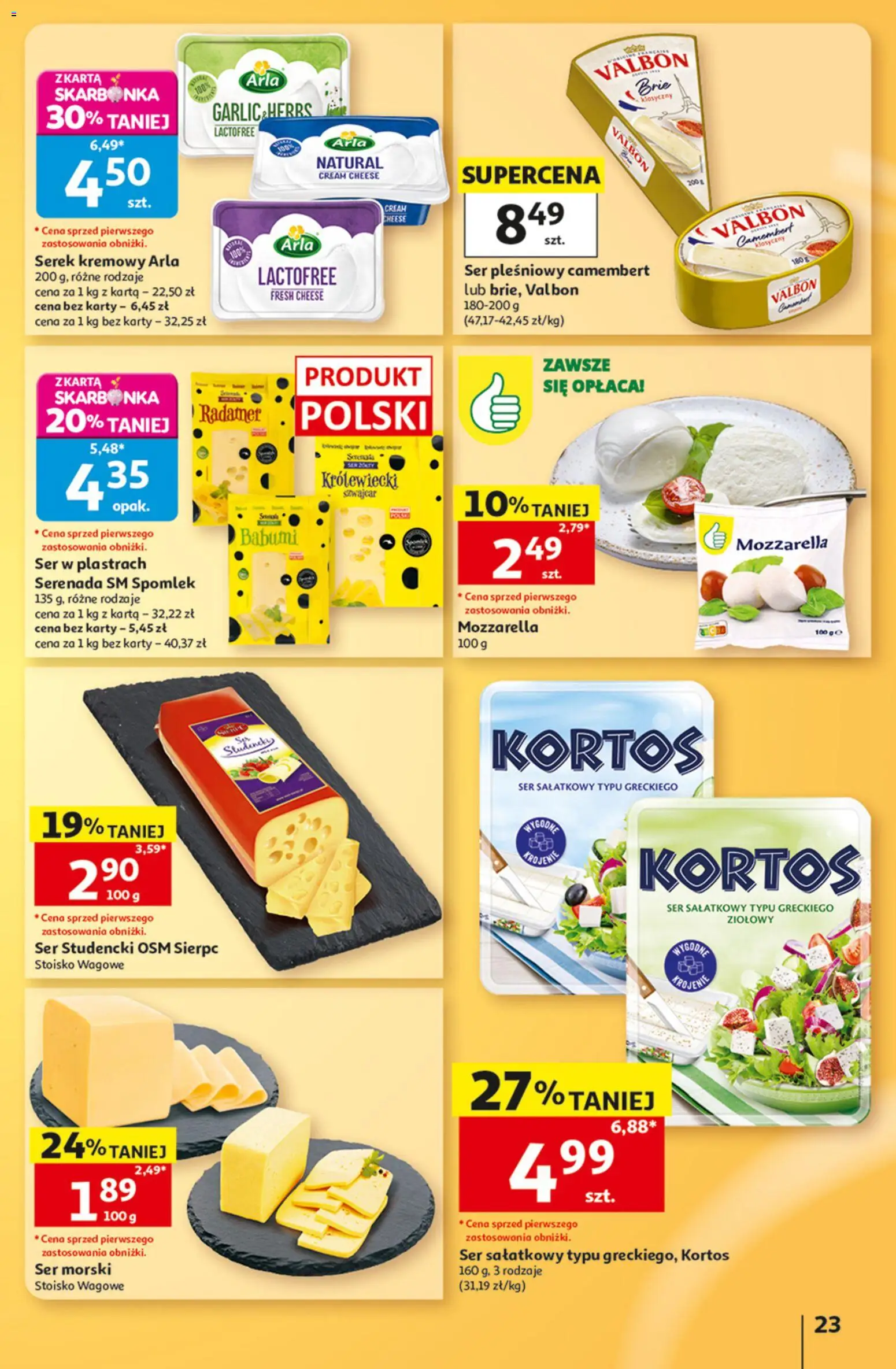 Auchan gazetka od 13.08.2026 | Strona: 23 | Produkty: Ser w plastrach, Karta, Ser sałatkowy, Mozzarella