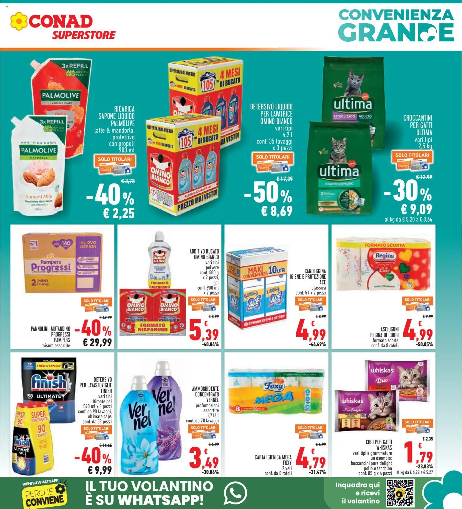 Volantino Conad del 13/08/2026 | Pagina: 5 | Prodotti: Candeggina, Lavatrice, Lavastoviglie, Pampers
