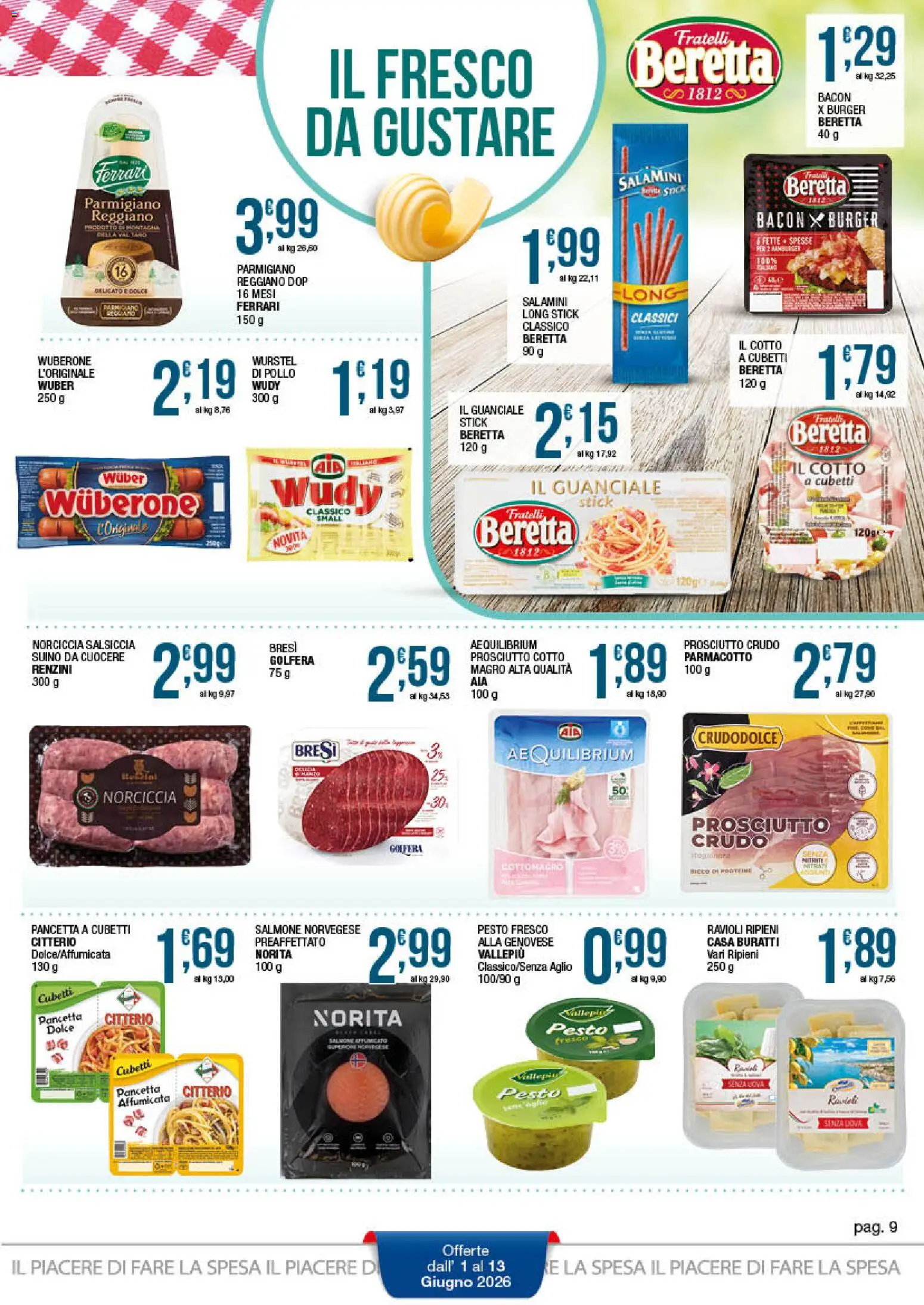 Volantino Sidis del 01.06.2026 | Pagina: 9 | Prodotti: Prosciutto Cotto, Pollo, Wurstel, Guanciale