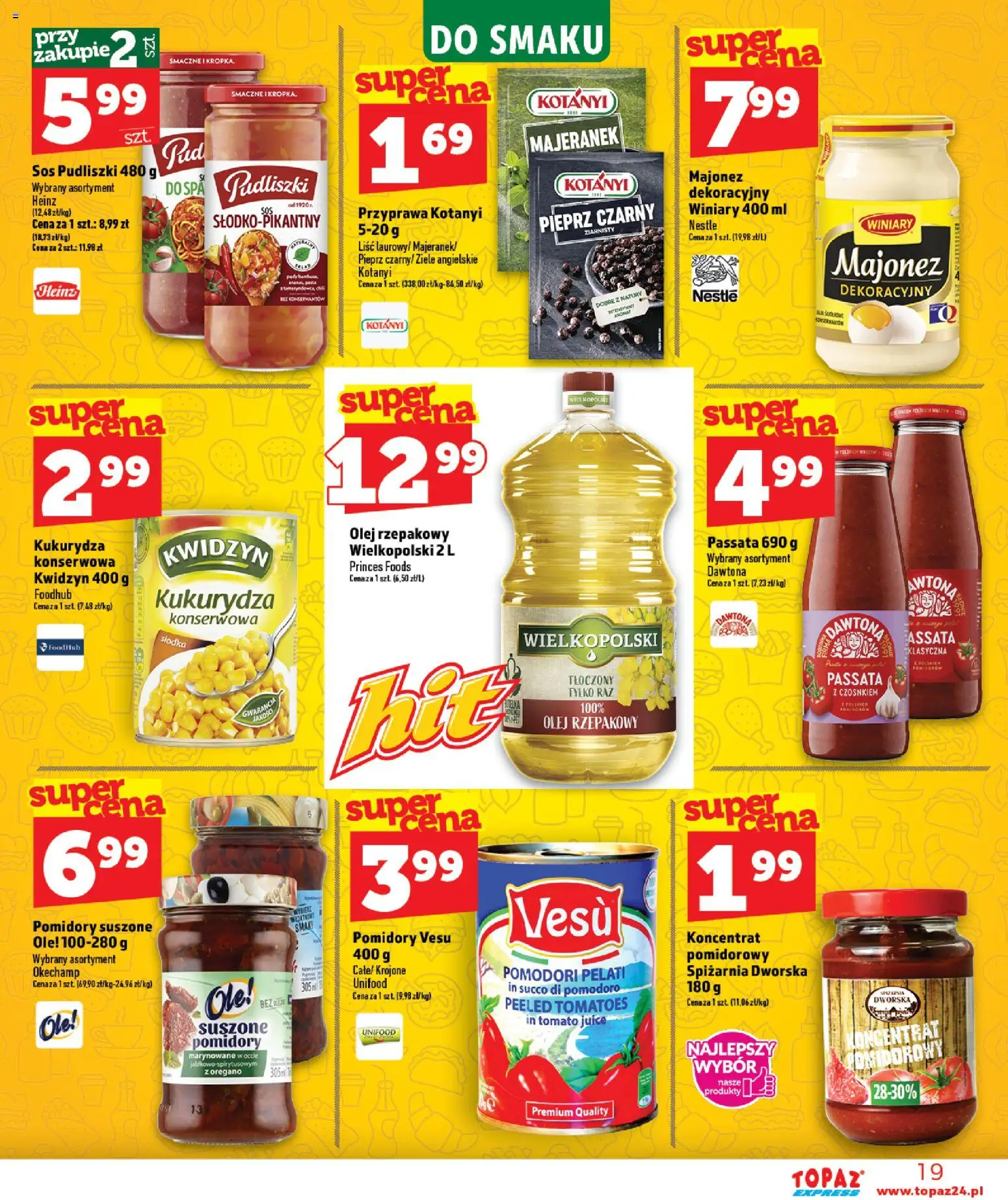 Topaz gazetka - Express od 09.07.2026 | Strona: 19 | Produkty: Majeranek, Kukurydza, Sos, Pieprz