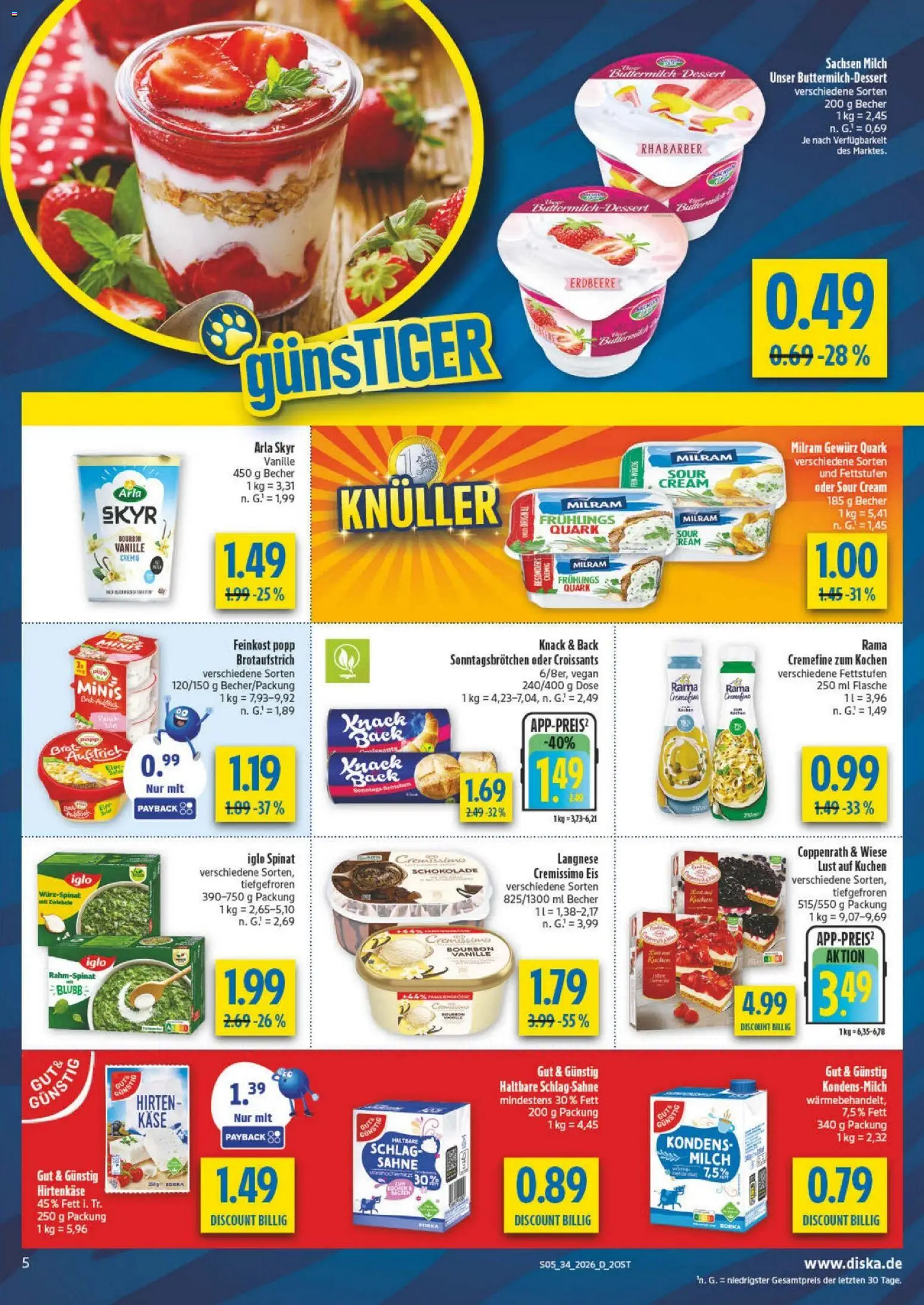 Diska - Diska Angebote Sachsen-Thüringen KW34 – gültig ab 17.08.2026 | Seite: 5 | Produkte: Rama, Iglo, Milram, Rhabarber