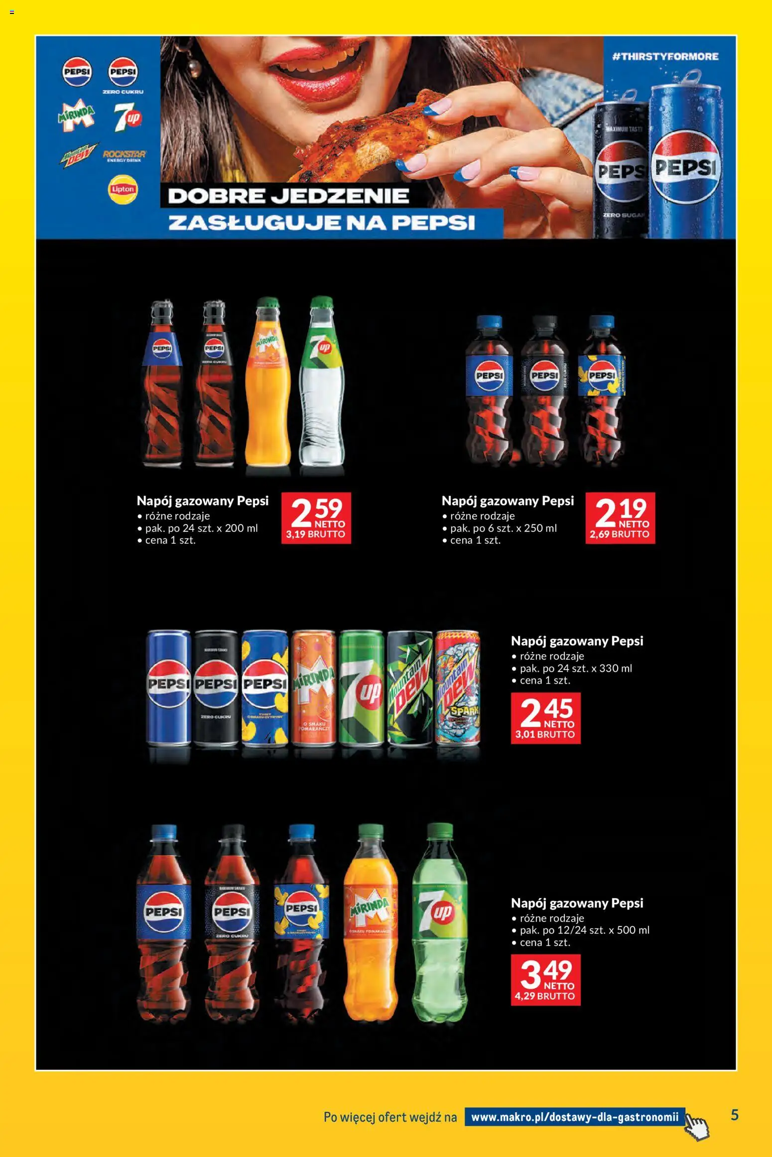 Makro gazetka - Dostawy dla gastronomii od 01.11.2026 | Strona: 5 | Produkty: Pepsi, Pepsi mirinda, Pepsi Zero